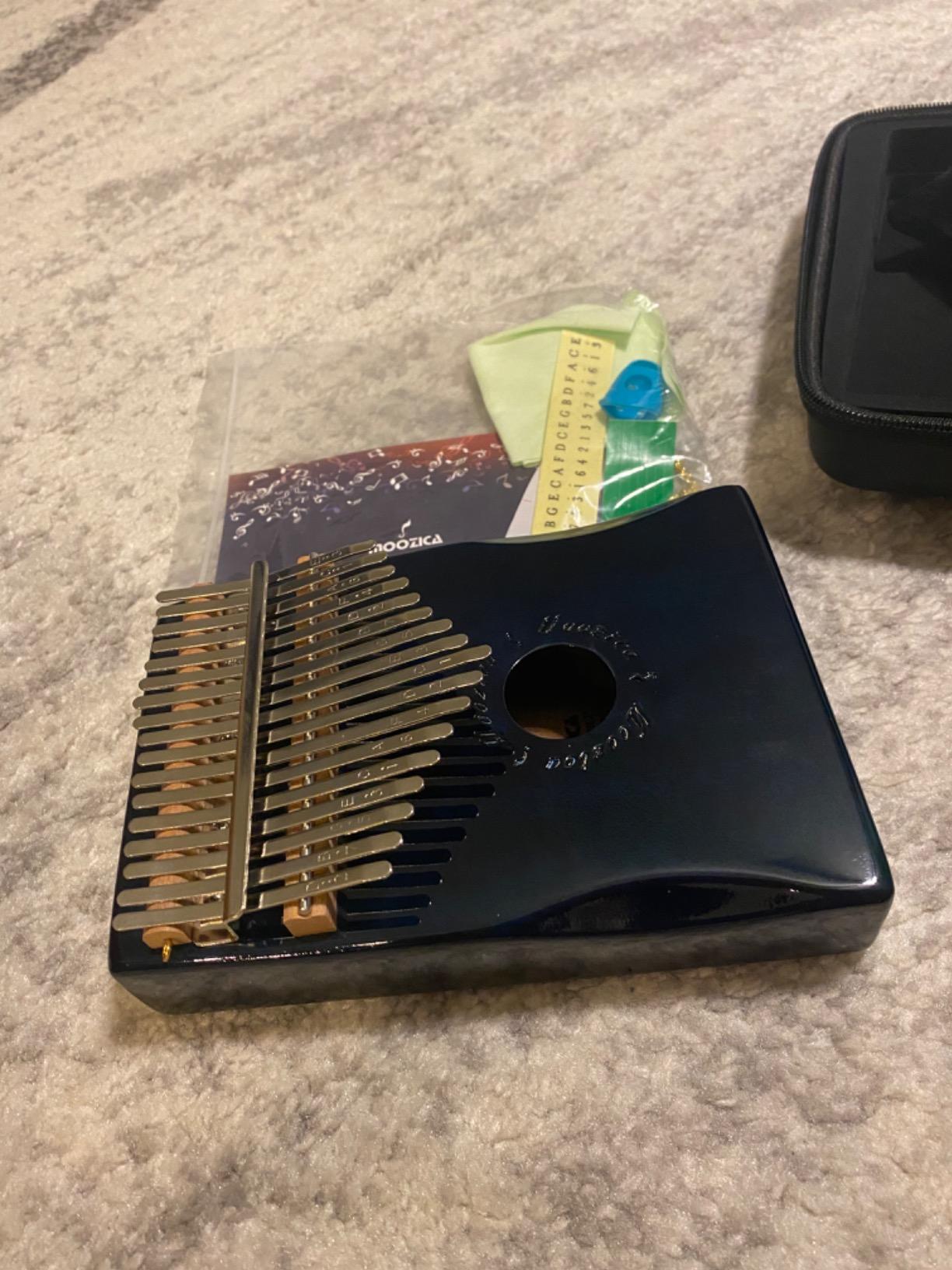 Moozica 17 Keys Kalimba Thumb Piano, Solid Mahogany Wood Professional Marimba Mbira with Piano Lacquer Finishing Musical Instrument Gift (Blue-K17BP) customer photo 1