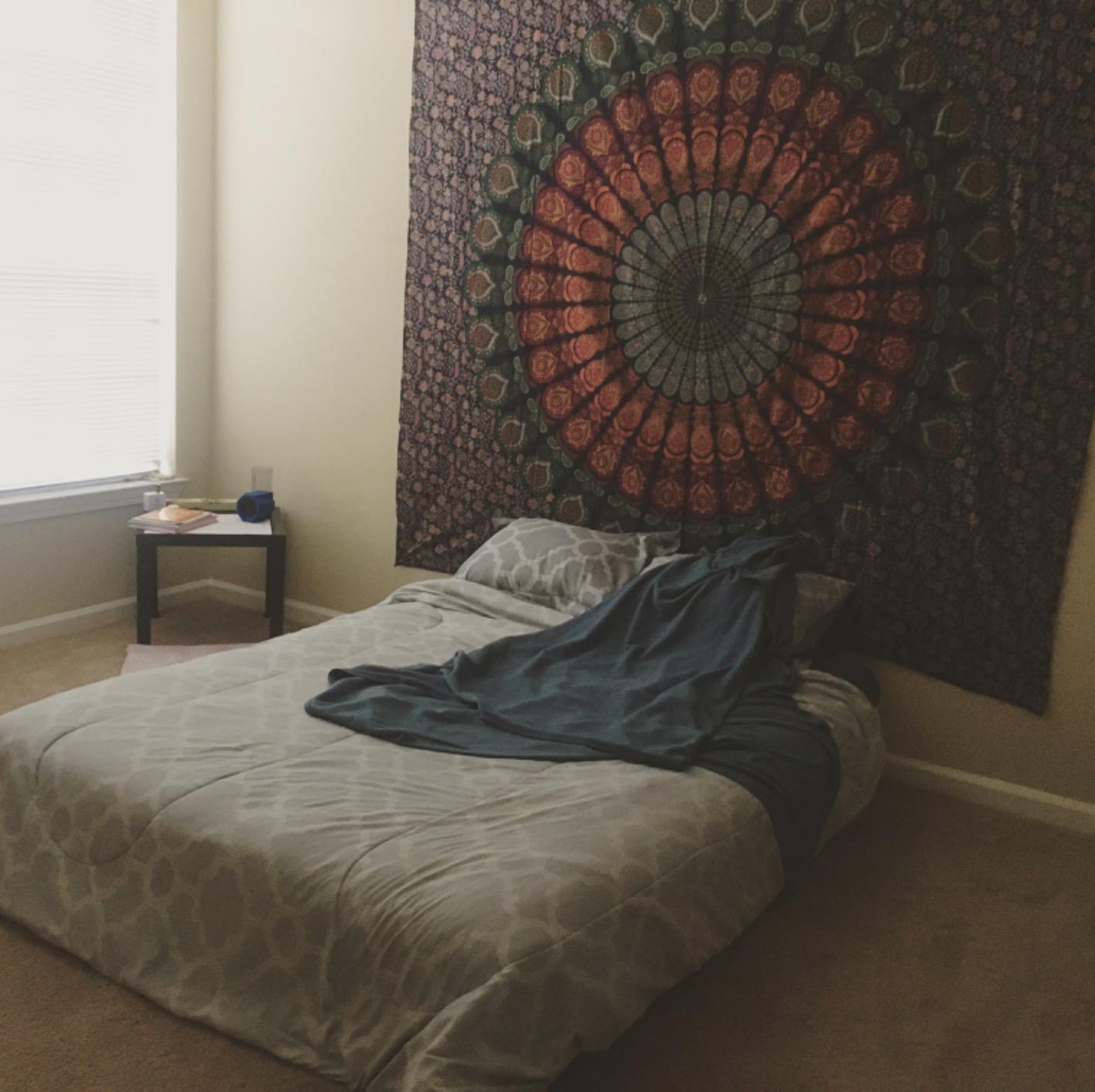 Marubhumi Indian Hippie Bohemian Psychedelic Peacock Mandala Wall Hanging Bedding Tapestry Golden Blue (Multi Blue Queen, 85 X 90 Inch) customer photo 1