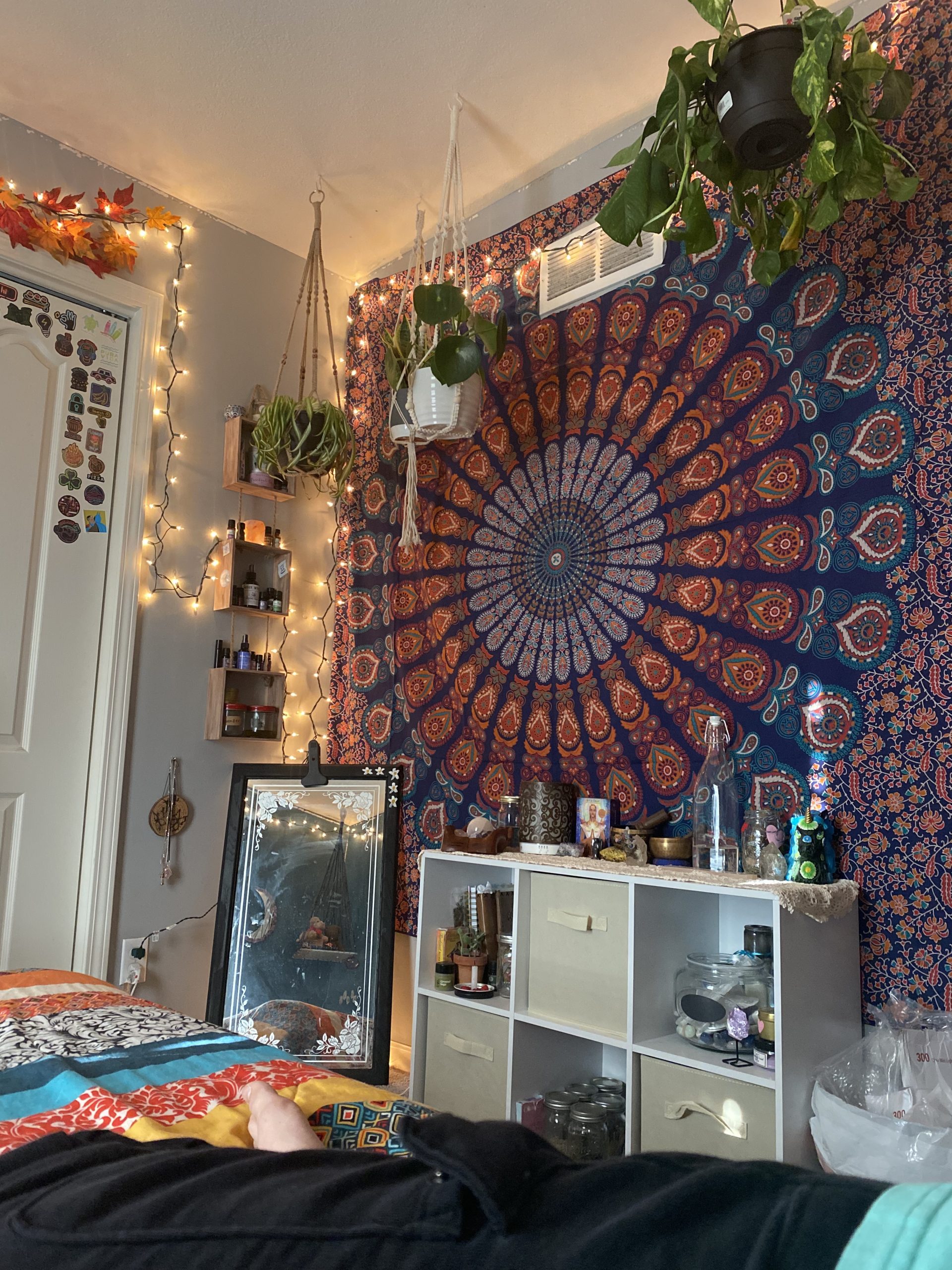 Marubhumi Indian Hippie Bohemian Psychedelic Peacock Mandala Wall Hanging Bedding Tapestry Golden Blue (Multi Blue Queen, 85 X 90 Inch) customer photo 2