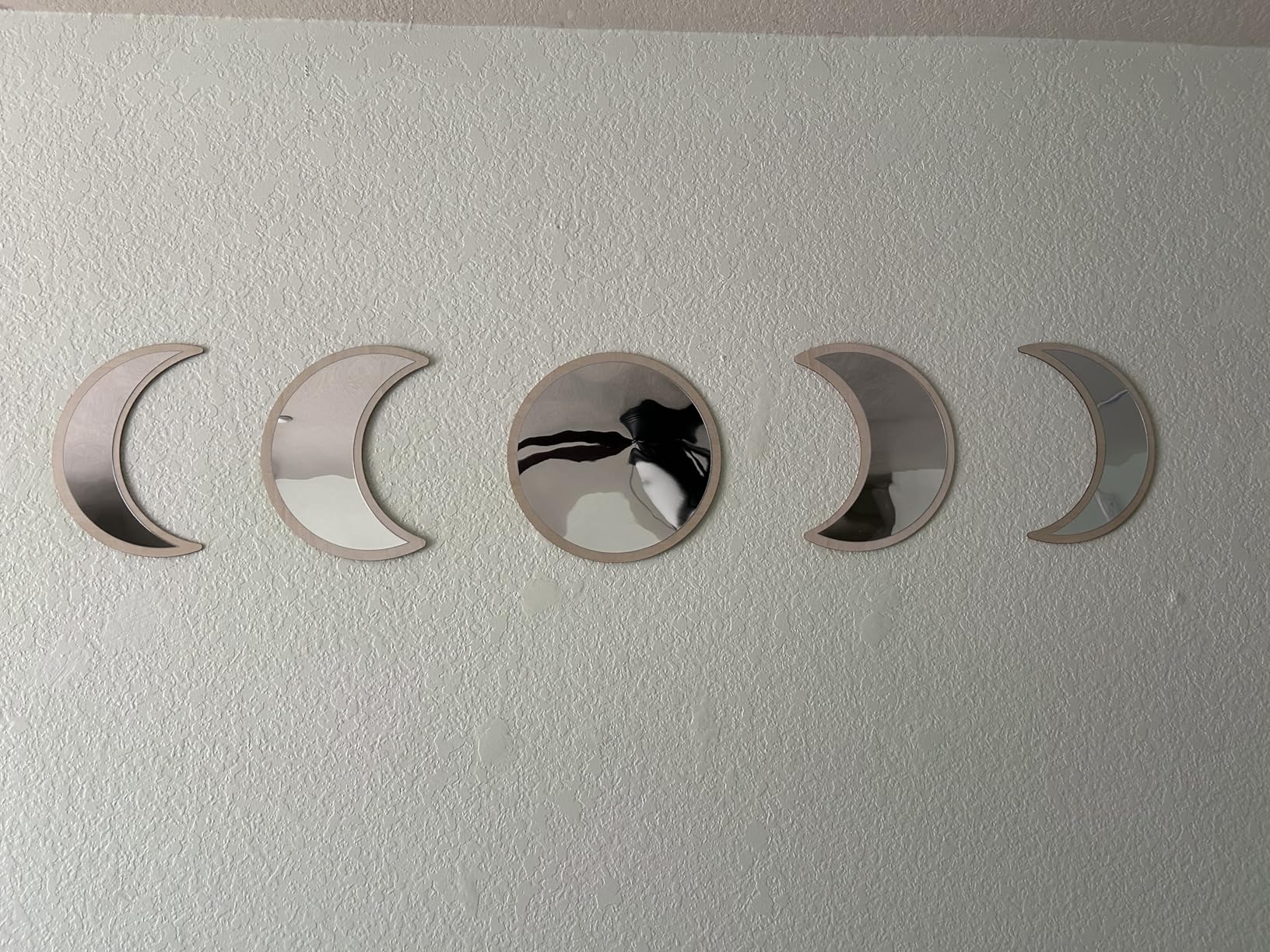 MAXROCK Moon Phase Mirror Set, 5 Piece Scandinavian Natural Decor Wall Decorative Home Decor Bohemian Moon Mirror for Living Room Bedroom, Acrylic Mirror, Not Real Mirror customer photo 2