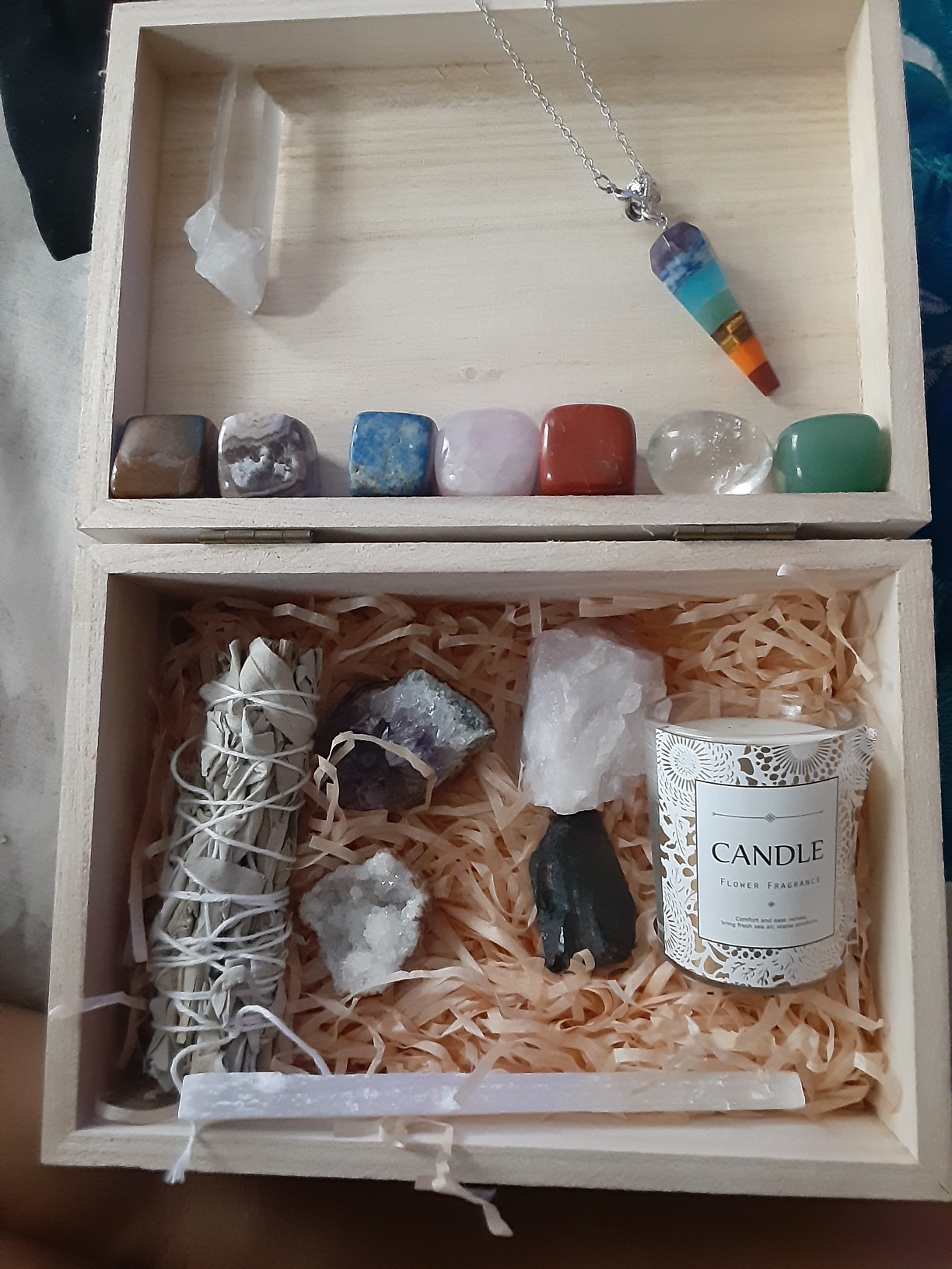 Healing Crystals Kit - Chakra Stones Crystal Starter Set | Sage Smudge Kit and Relaxation Candle | Protection + Meditation with Wooden Reiki Box for Gifts customer photo 2