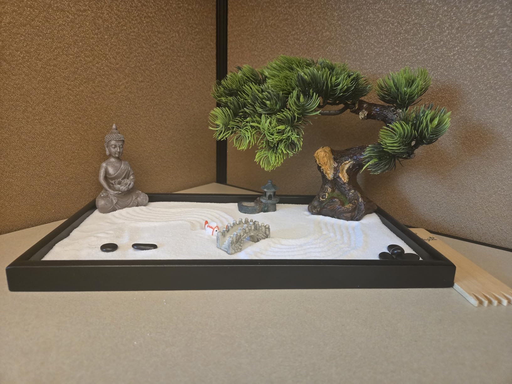 BangBangDa Japanese Zen Garden Kit for Desk - Meditation Rock Sand Garden for Birthday Gift Office Home Desktop Relaxation Decor Bamboo Rakes Bonsai Tree Pagoda Accessories Tools Kits customer photo 2