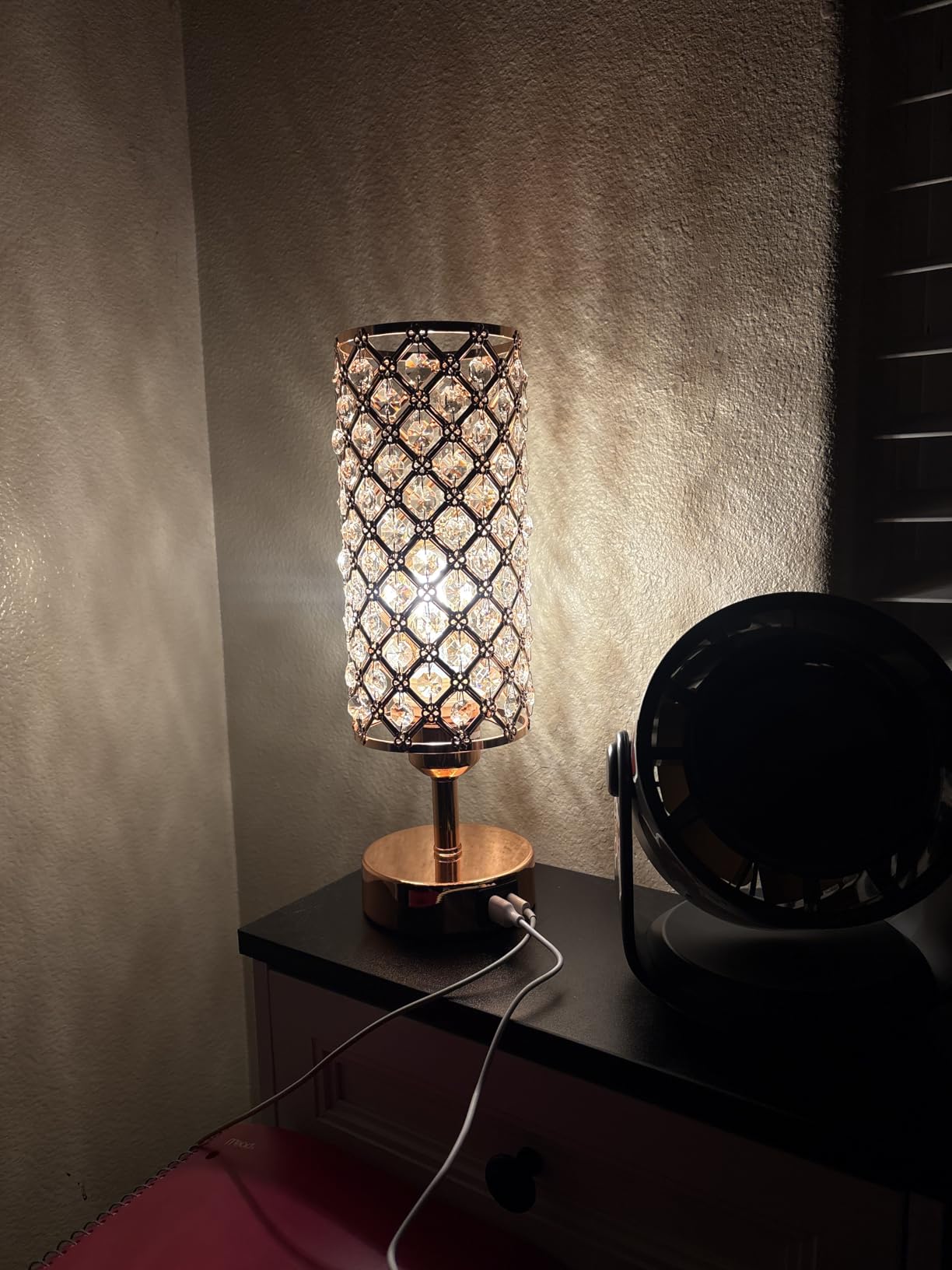 Pink Crystal Table Lamp, 3 Way Dimmable Touch Lamps for Night Stands | Rose Gold, Touch Control, USB C+A Charging Port, Desk Lamps for Girls Bedroom, Living Room, Home Office, Room Decor customer photo 1