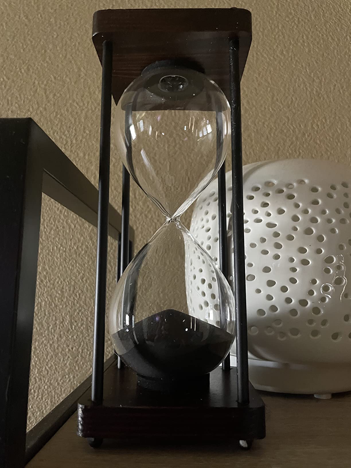 Large Hourglass Timer 60 Minute, Decorative Wooden Sandglass, Black customer photo 2