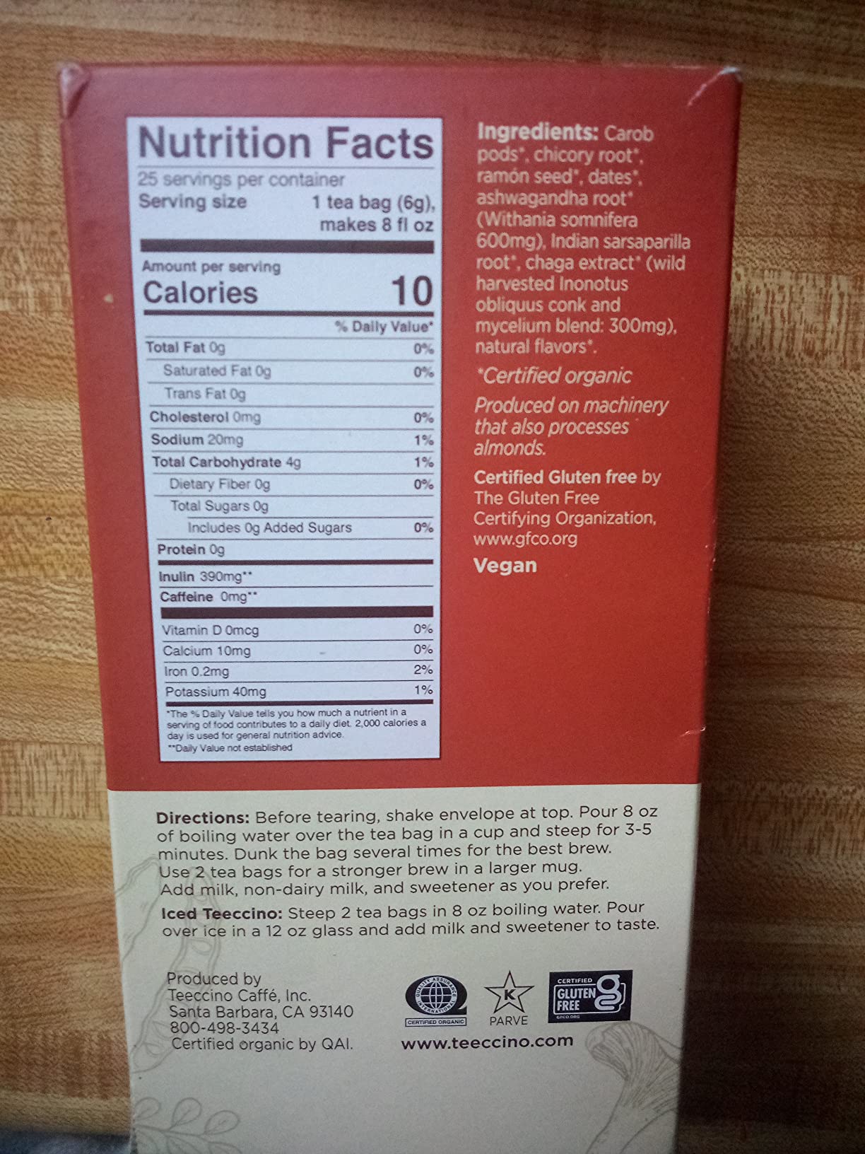 Teeccino Reishi Eleuthero Tea - French Roast - 25 Tea Bags - Organic Mushroom Adaptogenic Herbal Tea, 3x More Herbs than Regular Tea Bags, Caffeine Free, Chicory Prebiotic customer photo 2