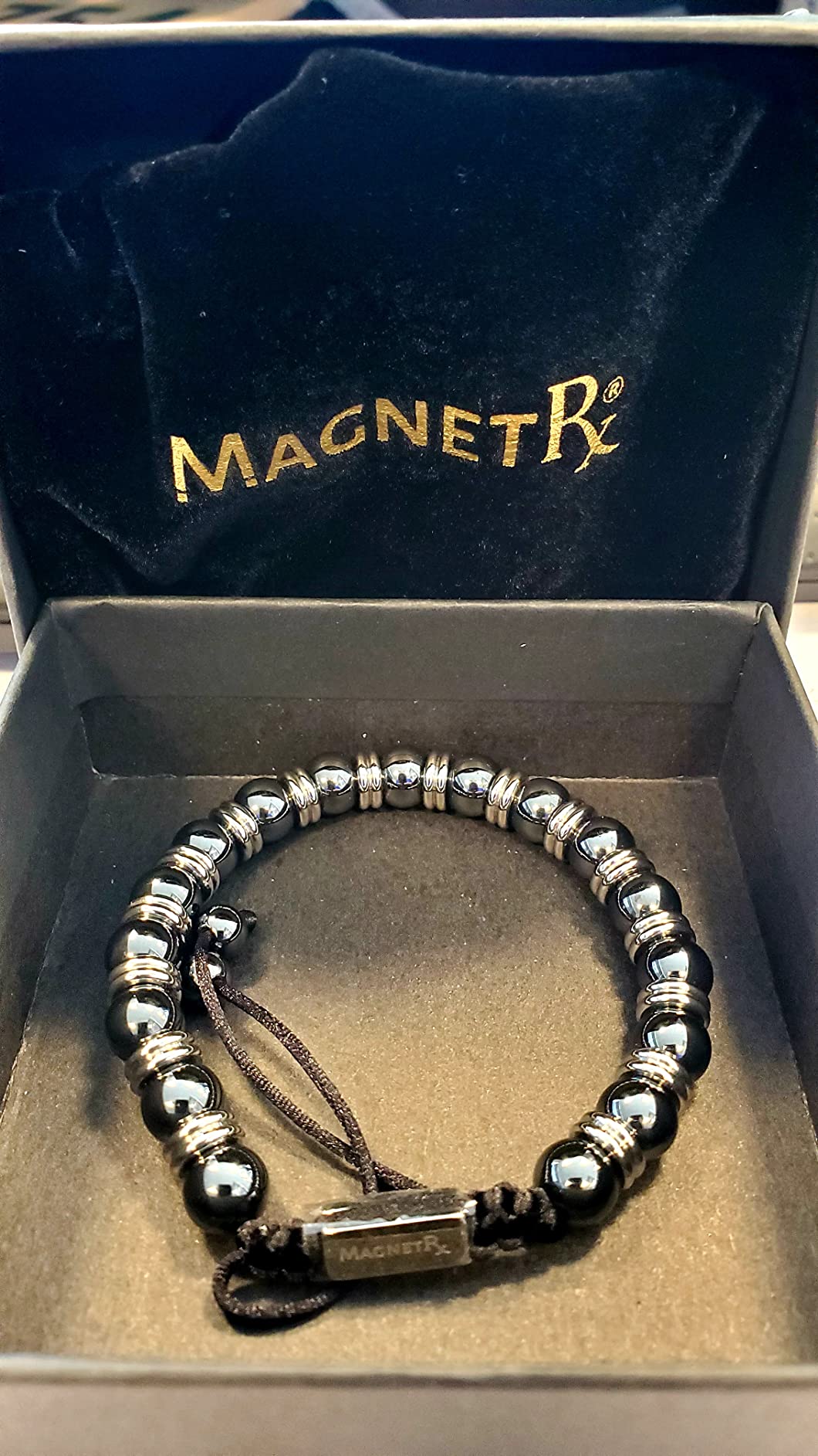 MagnetRX Magnetic Hematite Bracelet - Max Strength Magnet Stones - Beaded Magnetic Bracelets for Men and Women (Silver Titan 8mm Bead) customer photo 1