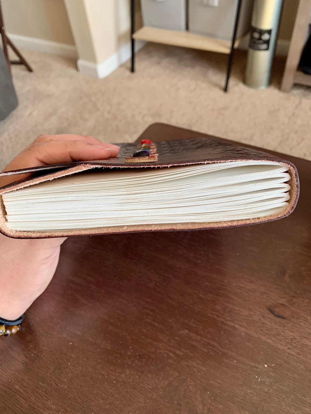 Leather Book of Shadows Journal, Supernatural Notebook with Chakra Gem Stones Healing Crystals and Latch, by AzureGreen (Brown Single Lock) customer photo 2