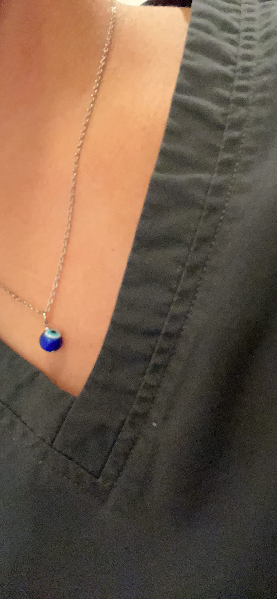 PPJew Evil Eye Necklace Chain Blue Eyes Amulet Pendant Necklace Ojo Turco Kabbalah Protection Adjustable Delicate Jewelry Gift for Women (Silver/Gold) customer photo 1