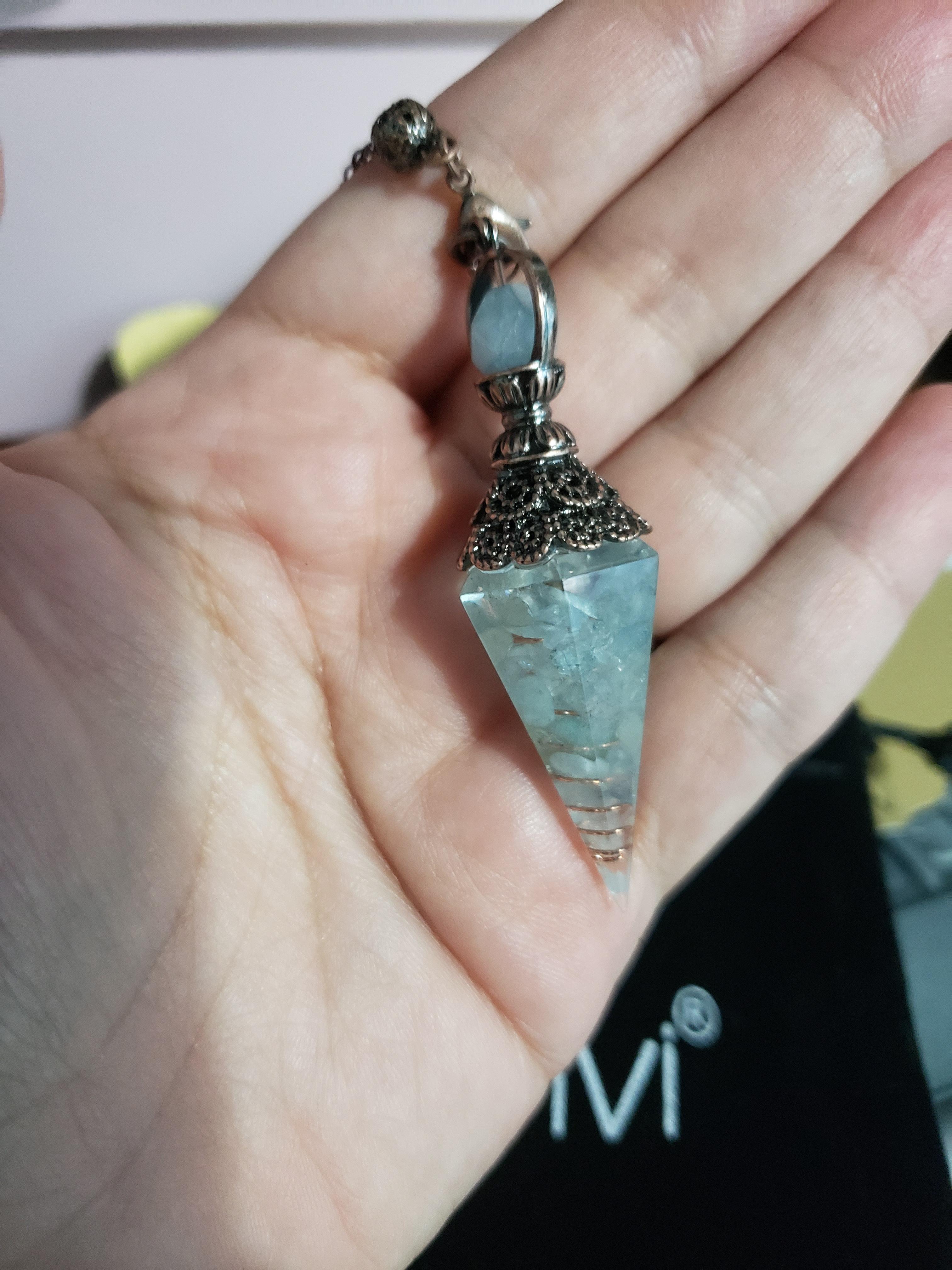 Jovivi Healing Crystal Pendulums for Dowsing Divination 6 Facted Hexagonal Pointed Cone Resin Chip Stones Reiki Wicca Spiritual Gemstone Chakra Energy Pendant with Chain customer photo 1