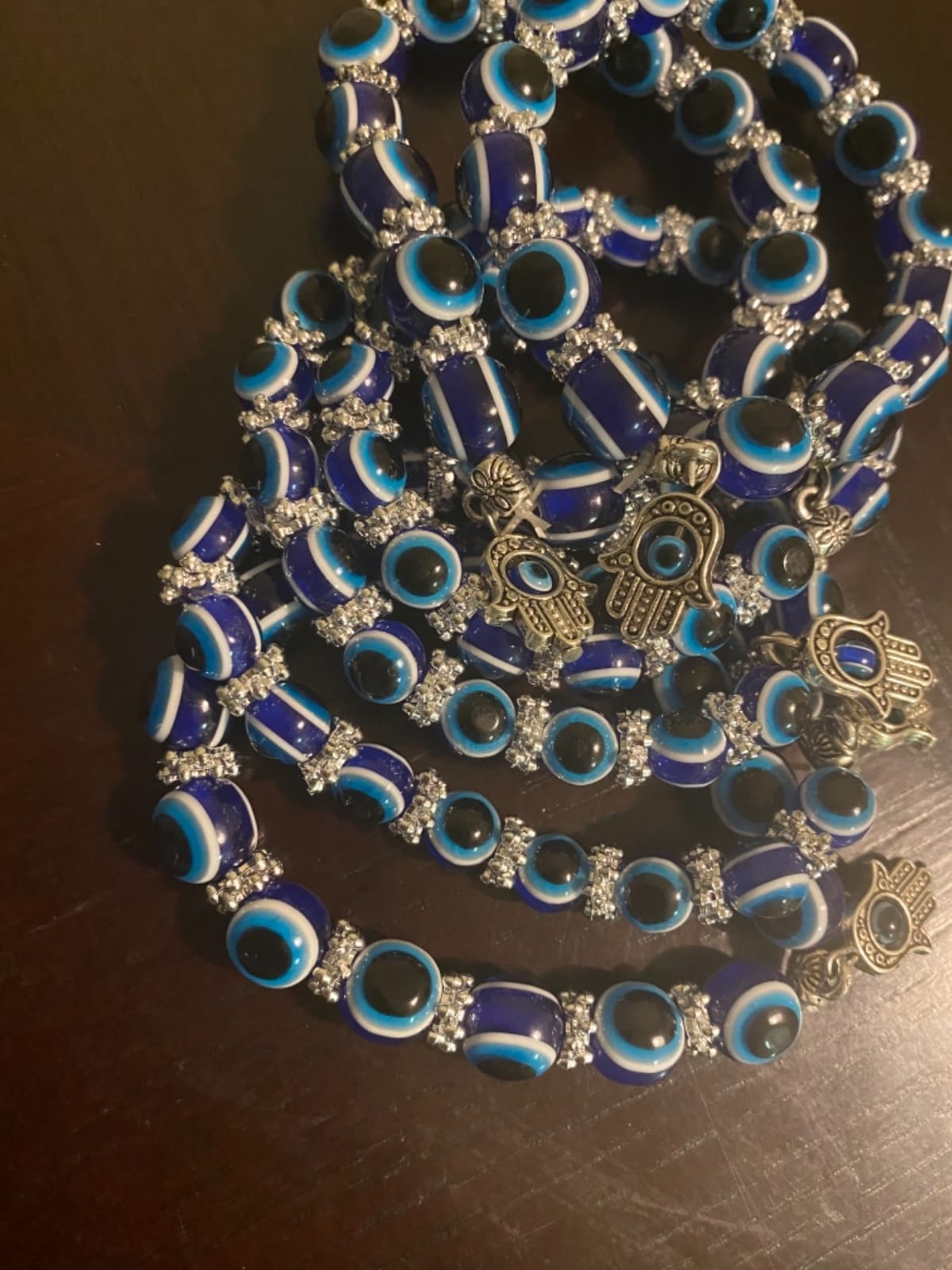 6 Pieces Evil Eye Bracelet Hamsa Beaded Charm Stretch Bracelet Hand of Fatima Turkish Lucky Evil Eye Bracelet for Protection and Blessing(Blue) customer photo 1