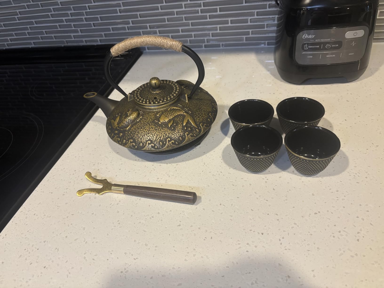 Ufine Koi Fish Cast Iron Teapot Set Stove Top 26 oz Tea Kettle with 4 Cups | Enamel Coated with Stainless Steel Infuser and Trivet, Japanese Style Tetsubin Tea Gift Set customer photo 2