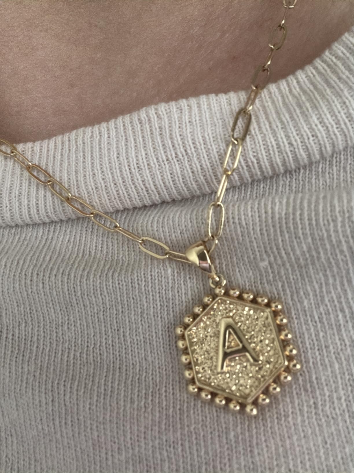 M MOOHAM Dainty Initial Necklaces for Women, 14K-Gold-Plated Layering Necklace for Women Cute Hexagon Letter Initial Necklace Layered Necklaces for Womens Teen Girl Gifts customer photo 2