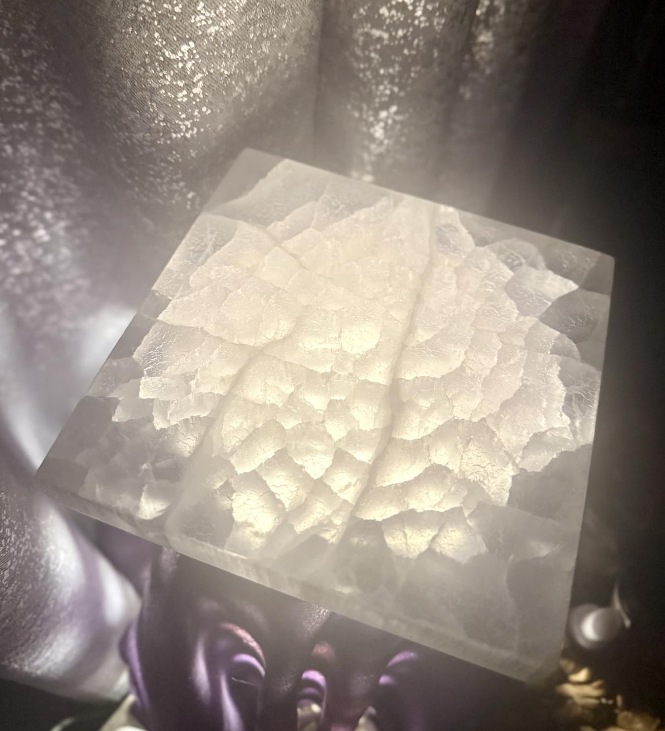 Om Zone Selenite Charging Plate for Cleansing Crystals & Healing Stones, Meditation, Reiki, Protection Crystals, Spiritual Gift (1, 4