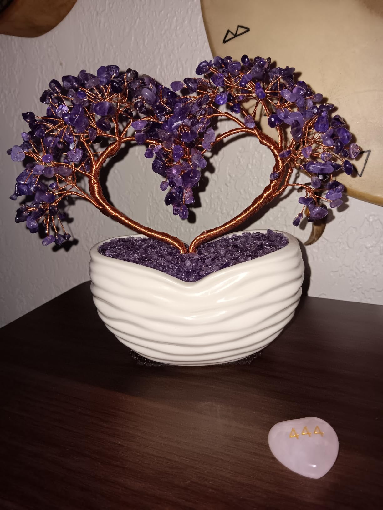 Jovivi Amethyst Crystal Heart Money Tree Healing Gemstone Bonsai Tree for Wedding Ceremony Reiki Balancing Energy Meditation Feng Shui Wealth & Good Luck Home Indoor Office Decor 7.87