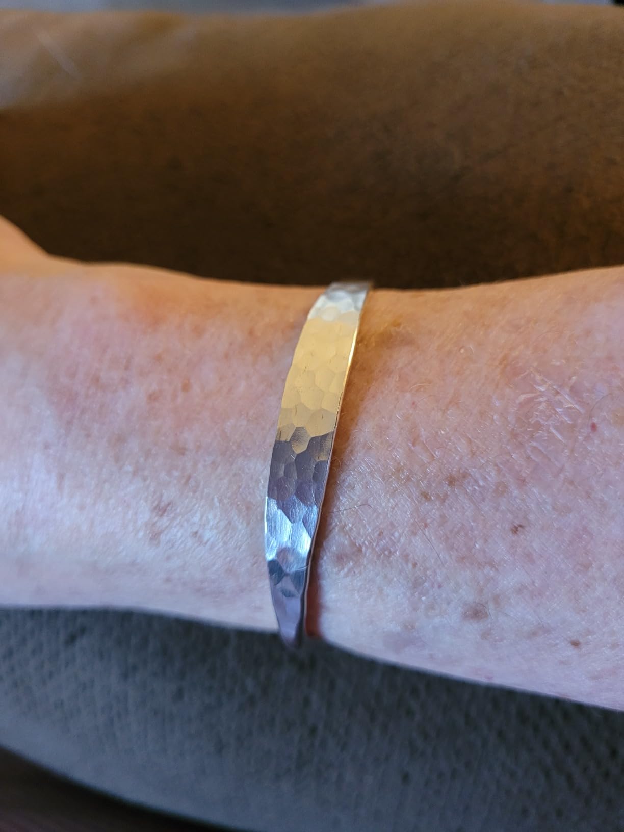 Hammered Sterling Silver Handmade Cuff Bracelet, Minimalist Simple Shiny Silver 1/4 inch Wide, 6 1/2 long, Thick and Solid, Gift for Her customer photo 1