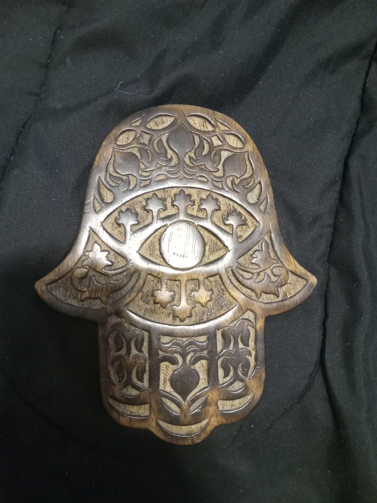 Prabhuji's Gifts Wooden Hamsa - Hamsa Decor - Hand of Fatima Mango Wood Carving - Bohemian Wall Decor - Artisan-Made Wooden Wall Art - Wood Wall Art - (Vines and Flowers) customer photo 1