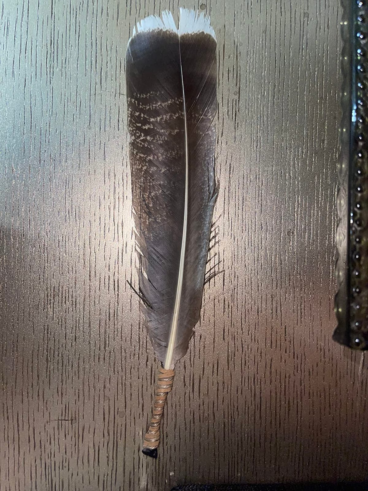 Handcrafted Smudge Feather with Instruction Guide Turkey Peacock Black White customer photo 1