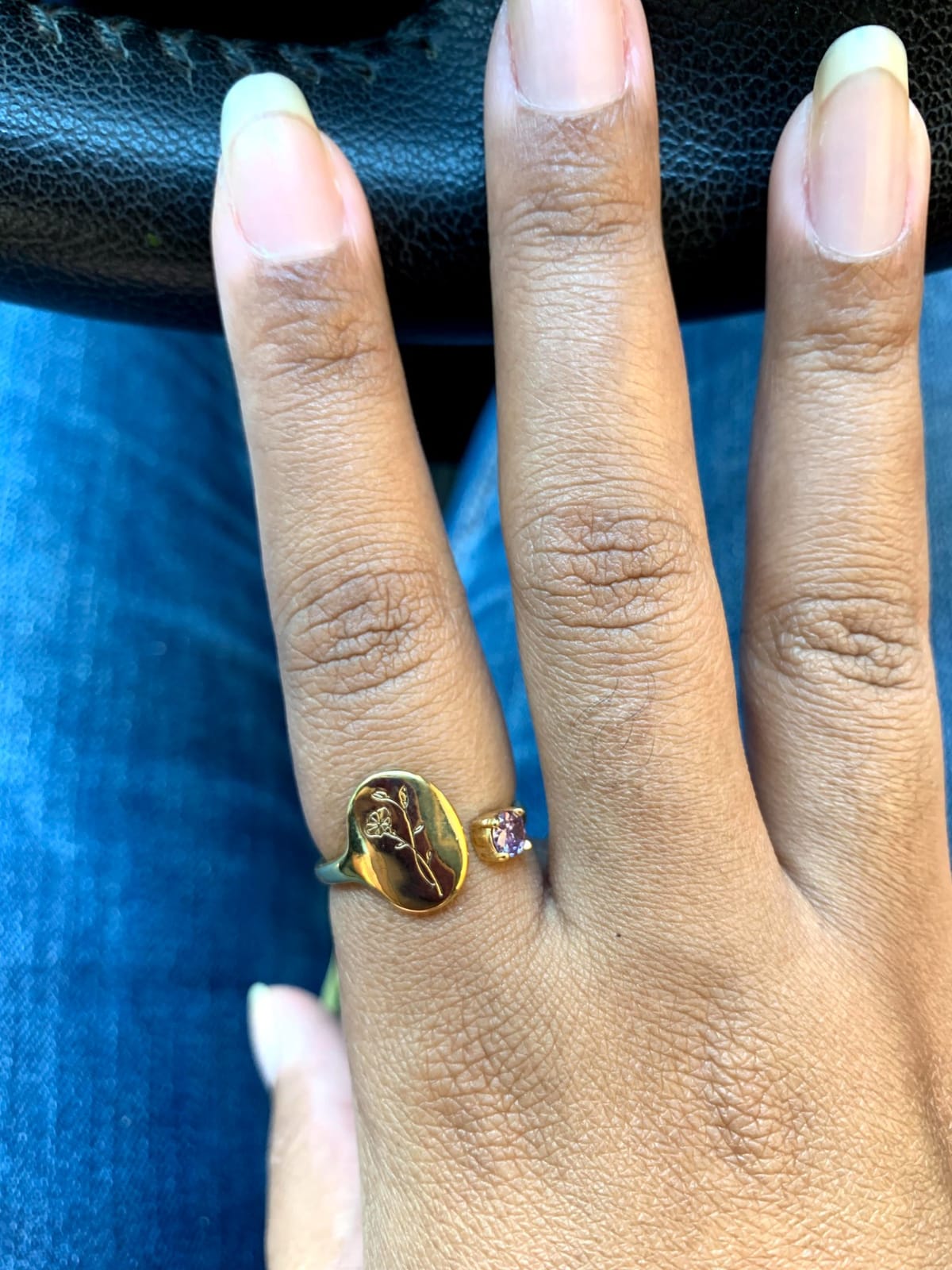 SLOONG Handmade Birth Month Flower Signet Ring 14K Gold Plated Ring Birth Stone Ring Birthday Valentine's Christmas Gift for Mom Daughter Girlfriend Wife customer photo 1