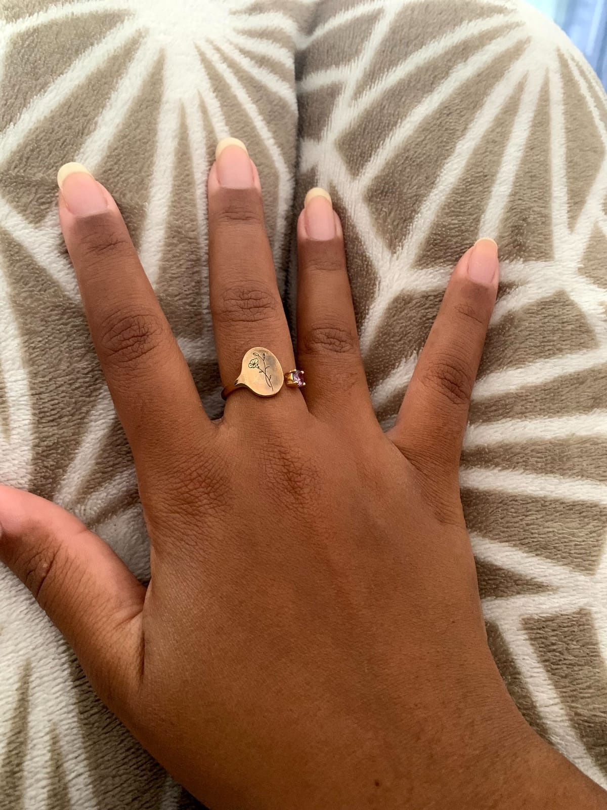 SLOONG Handmade Birth Month Flower Signet Ring 14K Gold Plated Ring Birth Stone Ring Birthday Valentine's Christmas Gift for Mom Daughter Girlfriend Wife customer photo 2
