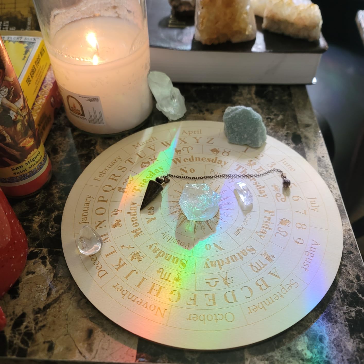 Star Pendulum Board Wooden Dowsing Board Divination Metaphysical Message Board for Witchcraft Wiccan Altar Supplies Kit Beginner Witchcraft Supply, Round Shape (9.8 Inch) customer photo 1