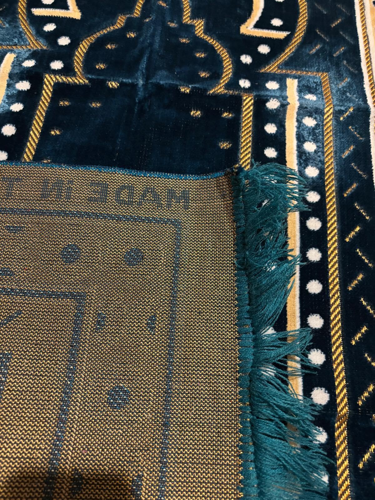 TB Muslim Prayer Rug Islamic, Soft Velvet Mat Ramadan Gift, with Prayer Bead Unique Decoration Gilded Gold-Like Embroidered for Women Man Kids Meditation Turkish African (Blue) customer photo 1