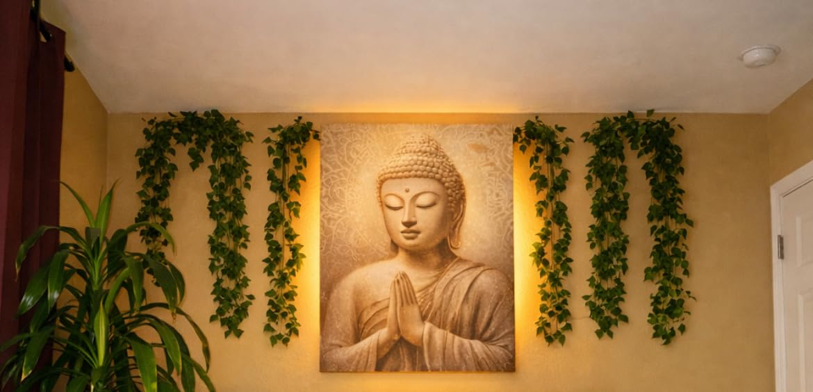 Gold Buddha Canvas Wall Art: 3D Textured Mandala Flower Blossom Buddha Painting Zen Print Picture on Blue for Yoga Meditation Room Bedroom Framed and Ready to Hang 12