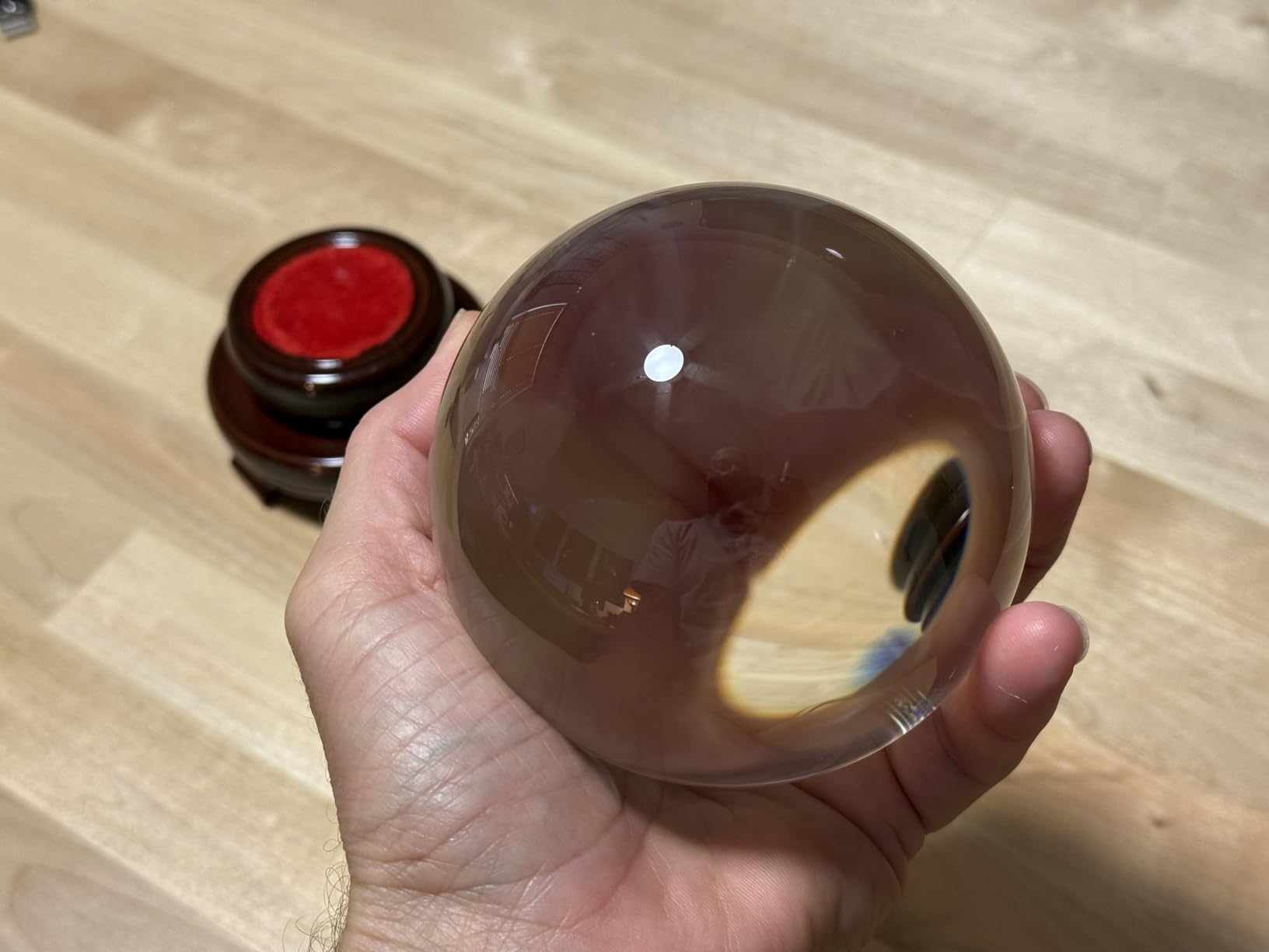 LONGWIN 120mm (4.7 in) Divination Black Crystal Ball Fengshui Sphere Home Decorations Meditation Ornaments with Rotating Wooden Stand customer photo 2