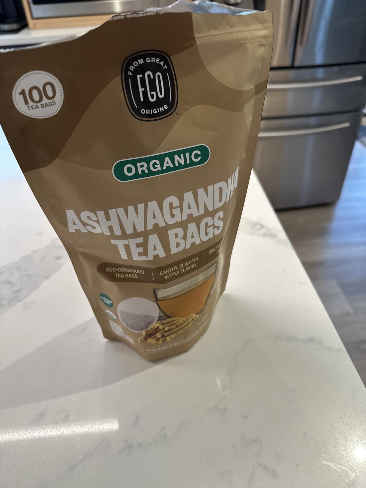 FGO Organic Ashwagandha Tea, 100 Count, Eco-Conscious Tea Bags, Resealable Bag, Packaging May Vary (Pack of 1) customer photo 1