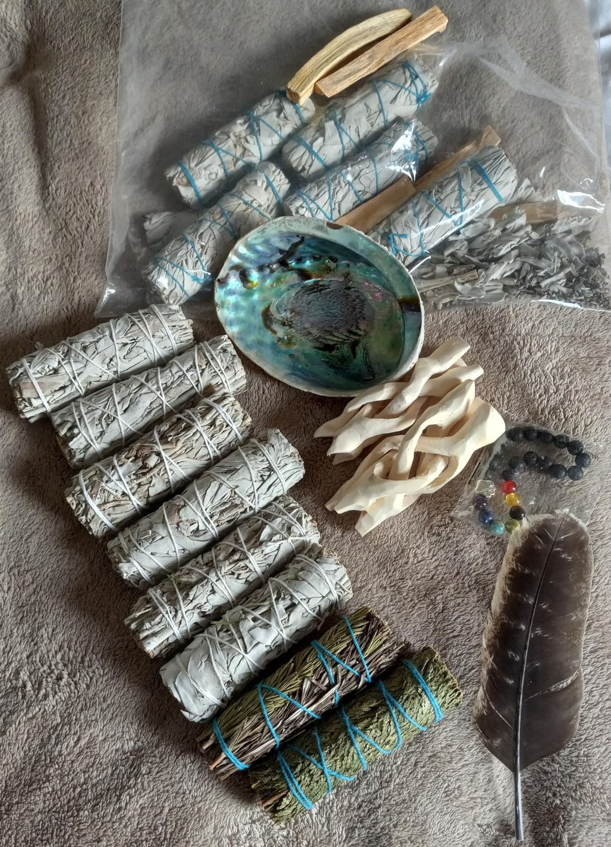 White Sage Smudge Kit with Palo Santo, Abalone Shell, Feather | 6 White Sage Bundles 4