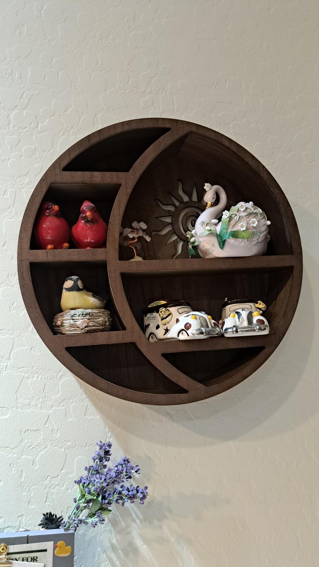 Wooden Crescent Moon Shelf - Boho Wall Decor Crystal Display Shelf for Bedroom, Dorm & Nursery | Crystal Holder for Essential Oils, Witchy & Moon Phase Decor | 14x14x3.5 | Paulownia Wood customer photo 2