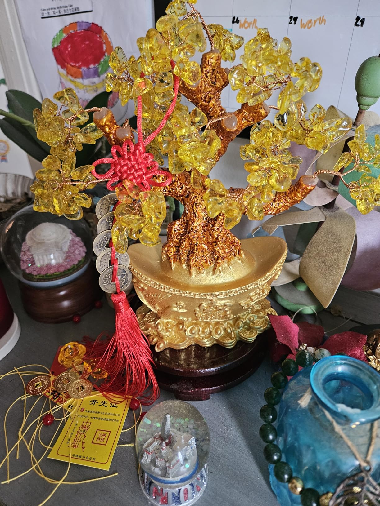 Colorsheng Feng Shui Yellow Quartz Crystal Tree, Bonsai Style Money Trees Decoration for Luck and Wealth (Yuan Bao) customer photo 2