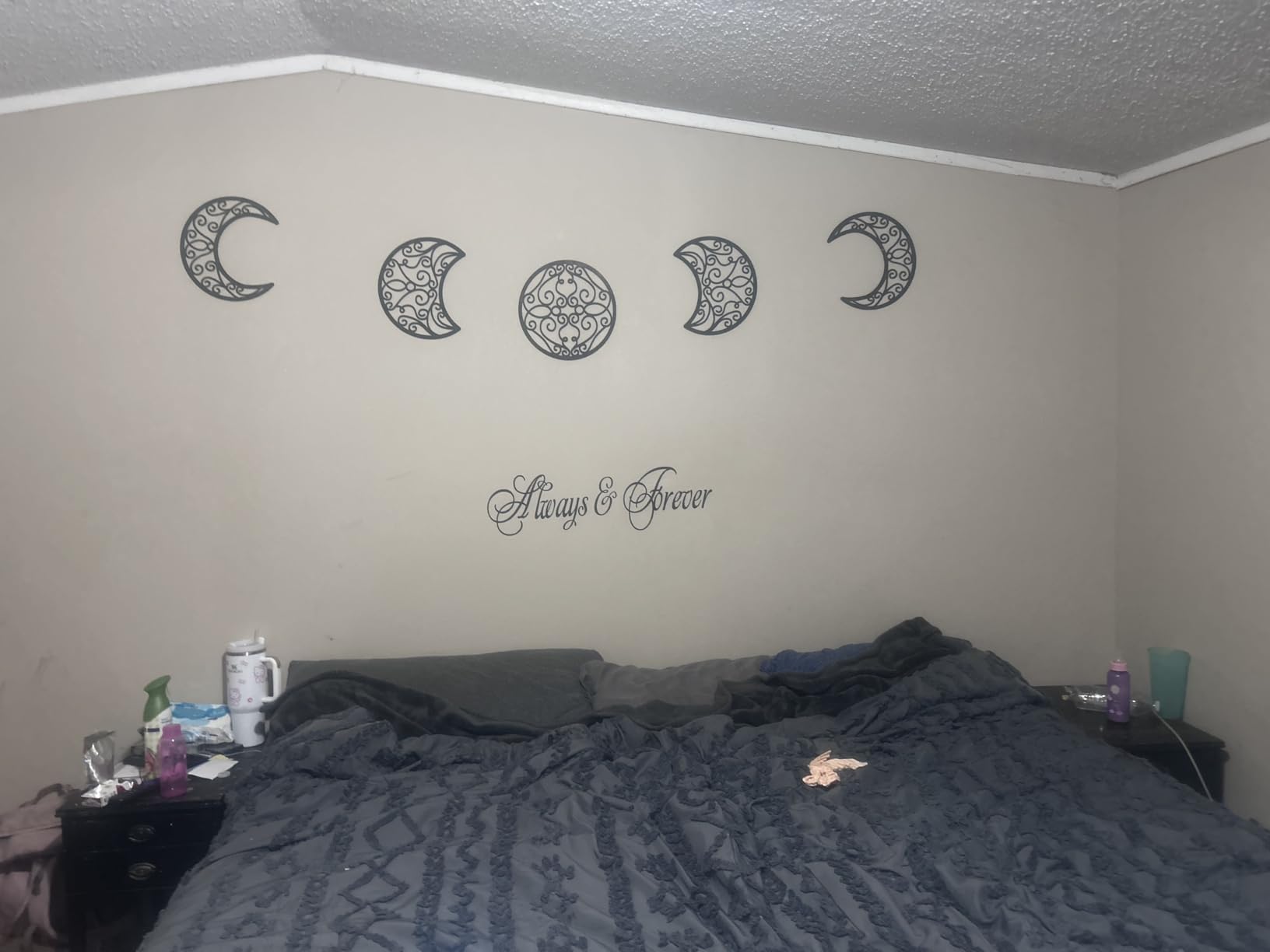 Moon Wall Decoration, Moon Phase Wall Art Decoration Hanging (5 Pieces) Nordic Wood Moon Appearance Natural Design Moon Interior, Boho Bedroom Decor Home Wall Decor (Black) customer photo 1