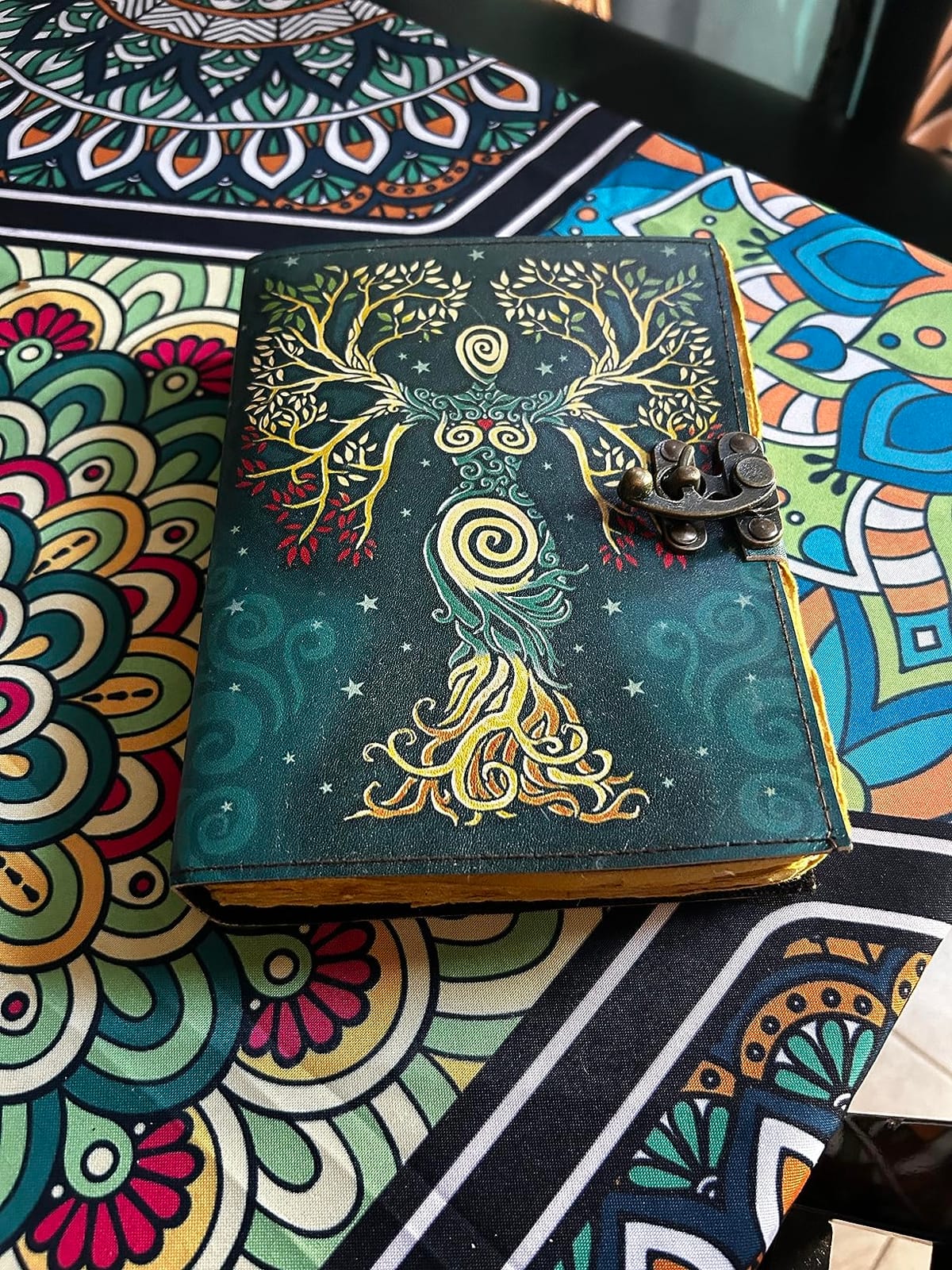 Blank Spell Book Of Shadows Journal With Lock Clasp Prop Vintage Handmade Leather Diary Embossed Prayer Pagan Antique Witchcraft Supplies Wiccan Notebook Daily Witch Gifts Mystic Greek Mythology Goddess (7x5) customer photo 1