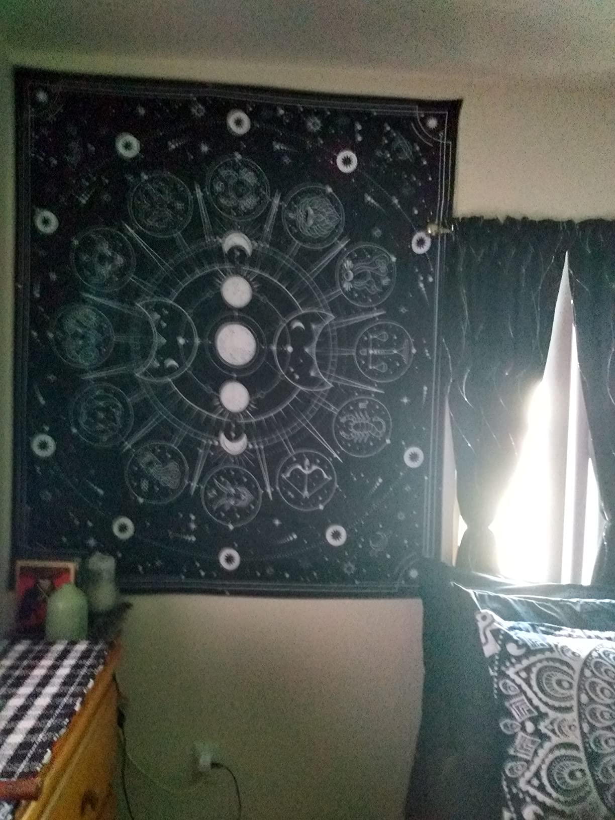 Zodiac Astrology Tapestry - Black and White Constellation Wall Hanging for Teen Girl's Bedroom, Living Room, Dorm (51x59 inches) customer photo 2
