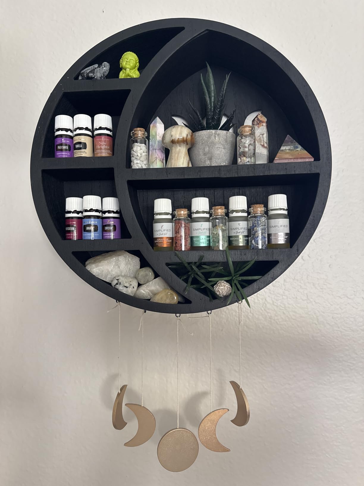 Ella & Emma Wooden Moon Shelf for Crystals - Crescent Moon Crystal Shelf, Storage & Wall Hanging Shelves for Bedroom Aesthetic, Moon Phase Wall Decor & Crystal Display Shelf, Pinewood, Black customer photo 1