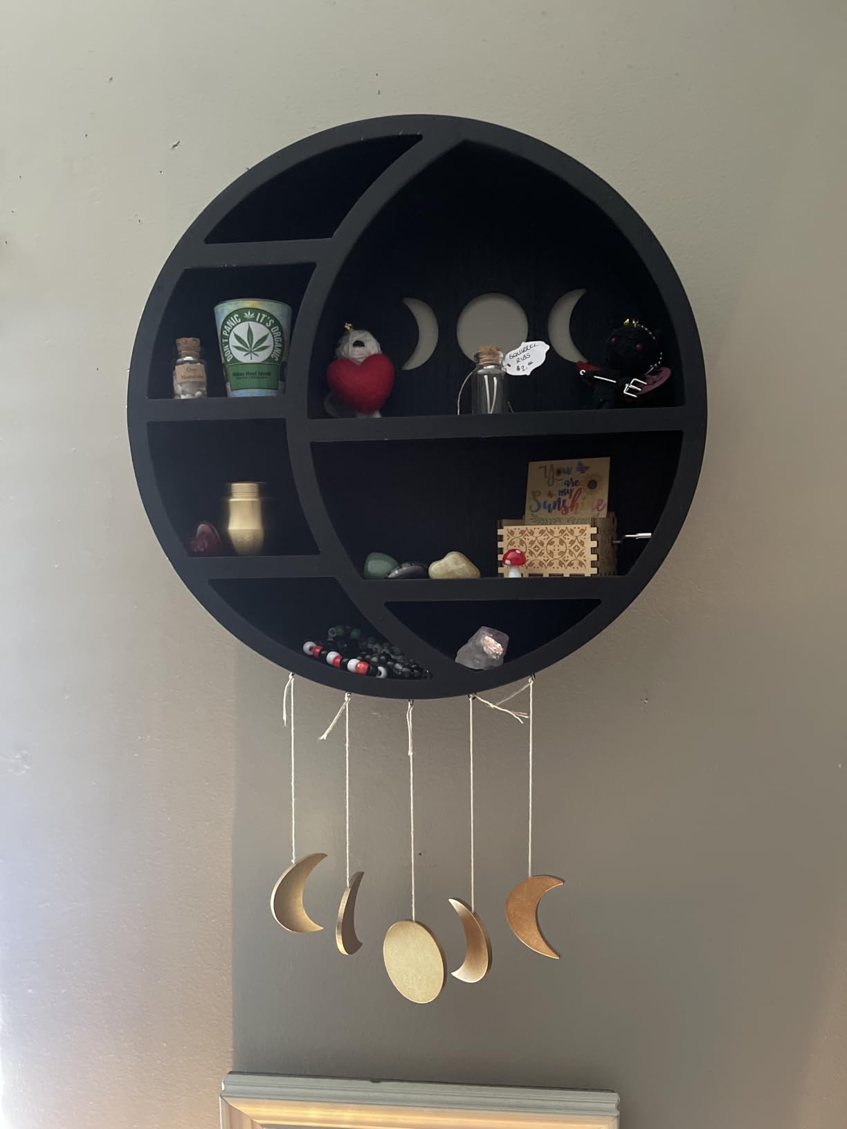 Ella & Emma Wooden Moon Shelf for Crystals - Crescent Moon Crystal Shelf, Storage & Wall Hanging Shelves for Bedroom Aesthetic, Moon Phase Wall Decor & Crystal Display Shelf, Pinewood, Black customer photo 2