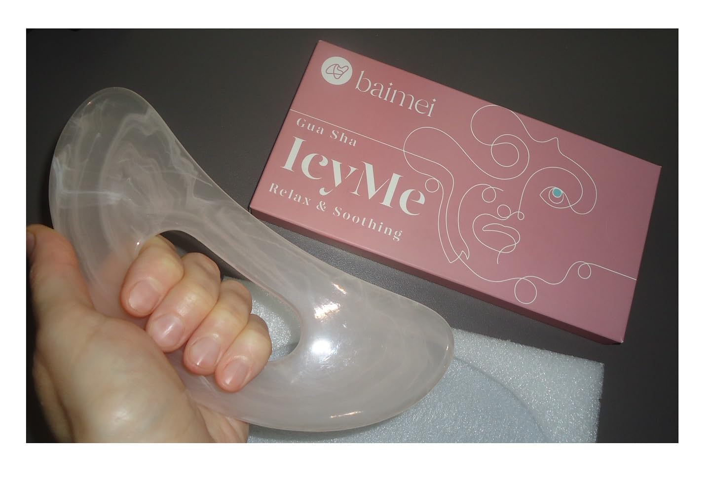 BAIMEI IcyMe Natural Rose Quartz Gua Sha Facial Sculpt Massage Tool-Pink | Guasha Tool for Face with Smooth Cool Texture & Ergonomic Design - Sculpt, Lift & Relieve Tension, Ideal Spa Gifts for Women customer photo 1