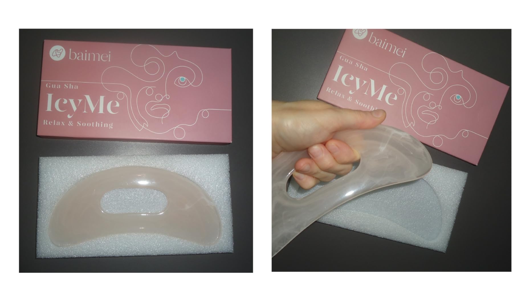 BAIMEI IcyMe Natural Rose Quartz Gua Sha Facial Sculpt Massage Tool-Pink | Guasha Tool for Face with Smooth Cool Texture & Ergonomic Design - Sculpt, Lift & Relieve Tension, Ideal Spa Gifts for Women customer photo 2