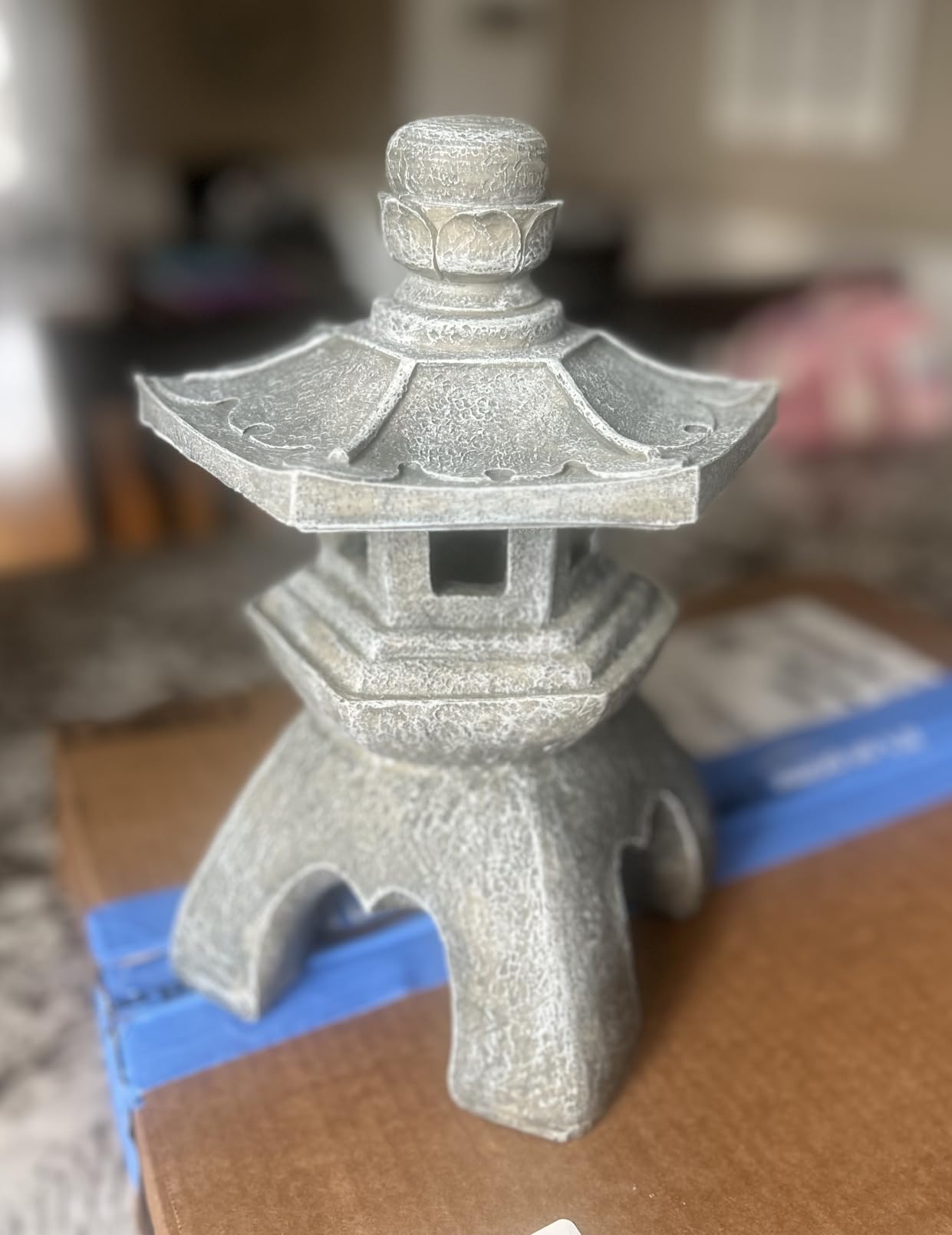 Solar Pagoda Lantern Garden Statue,Indoor/Outdoor Zen Asian Decor for Landscape Balcony,Garden,Patio,Porch Yard Art Ornament,Polyresin, Stone Finish customer photo 1