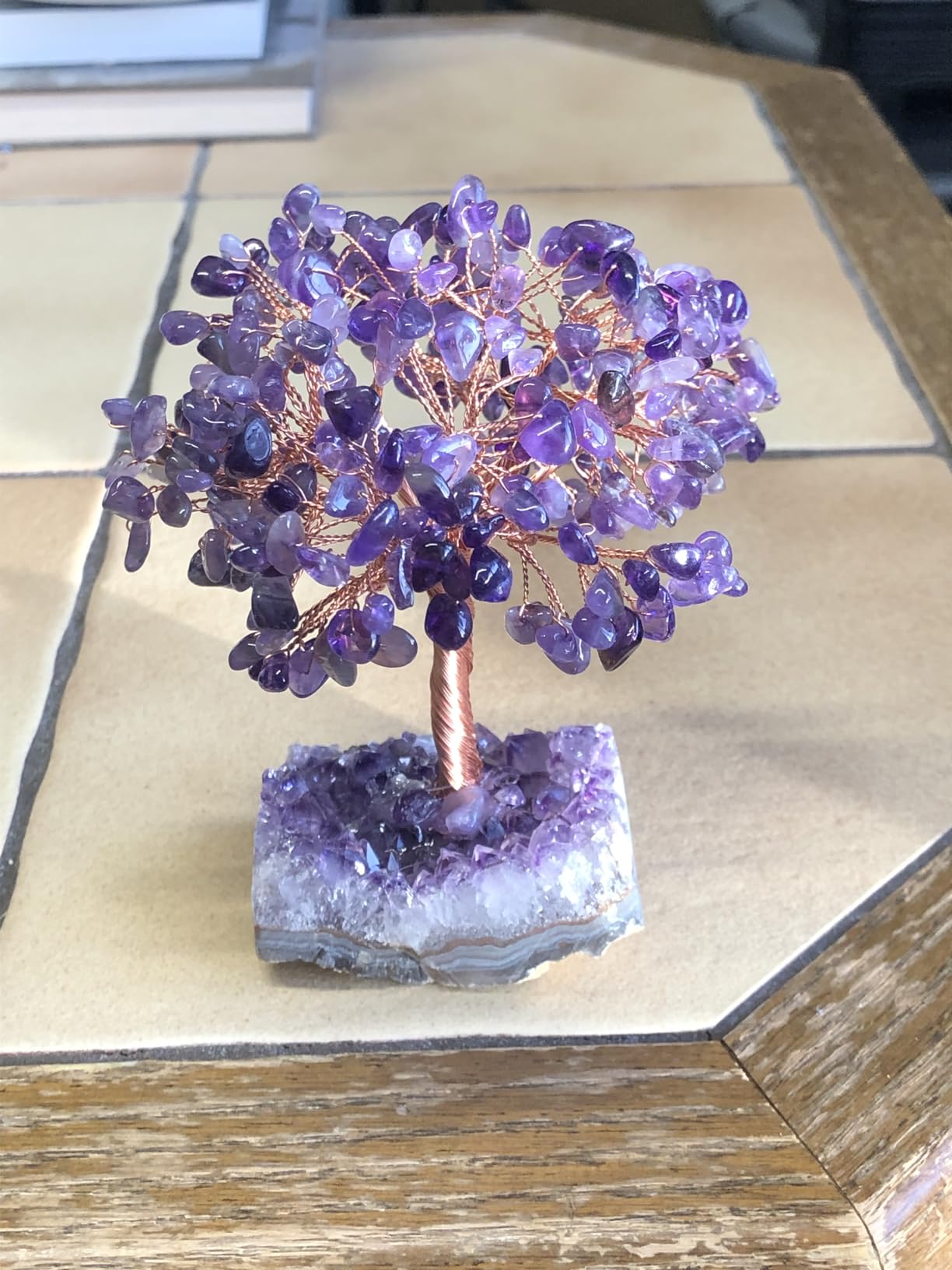 Jovivi Natural Amethyst Healing Crystal Money Tree on Amethyst Cluster Geode Druzy Base Feng Shui Crystals for Home Office Desk Decorations, Wealth, Good Luck customer photo 2