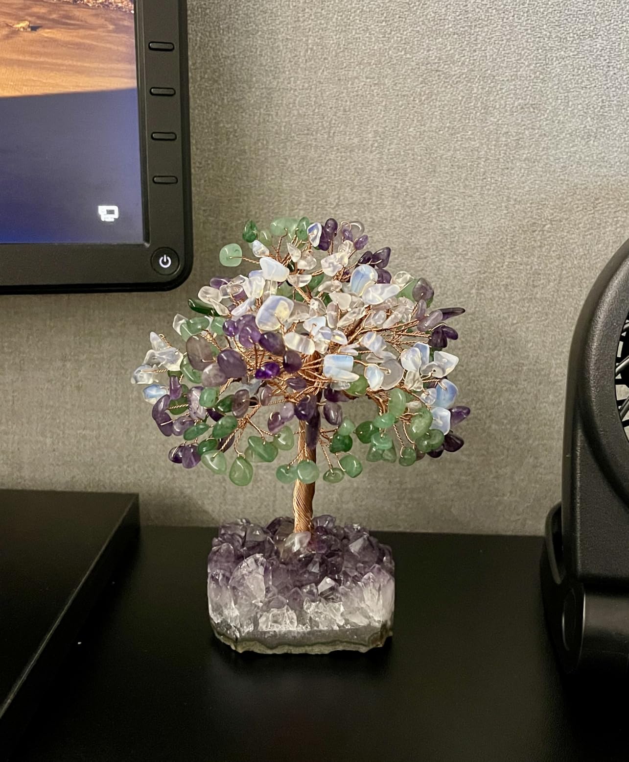Jovivi Natural 7 Chakra Gemstone Healing Crystal Money Tree on Amethyst Cluster Geode Druzy Base Feng Shui Crystals for Home Office Desk Decorations, Wealth, Good Luck customer photo 1