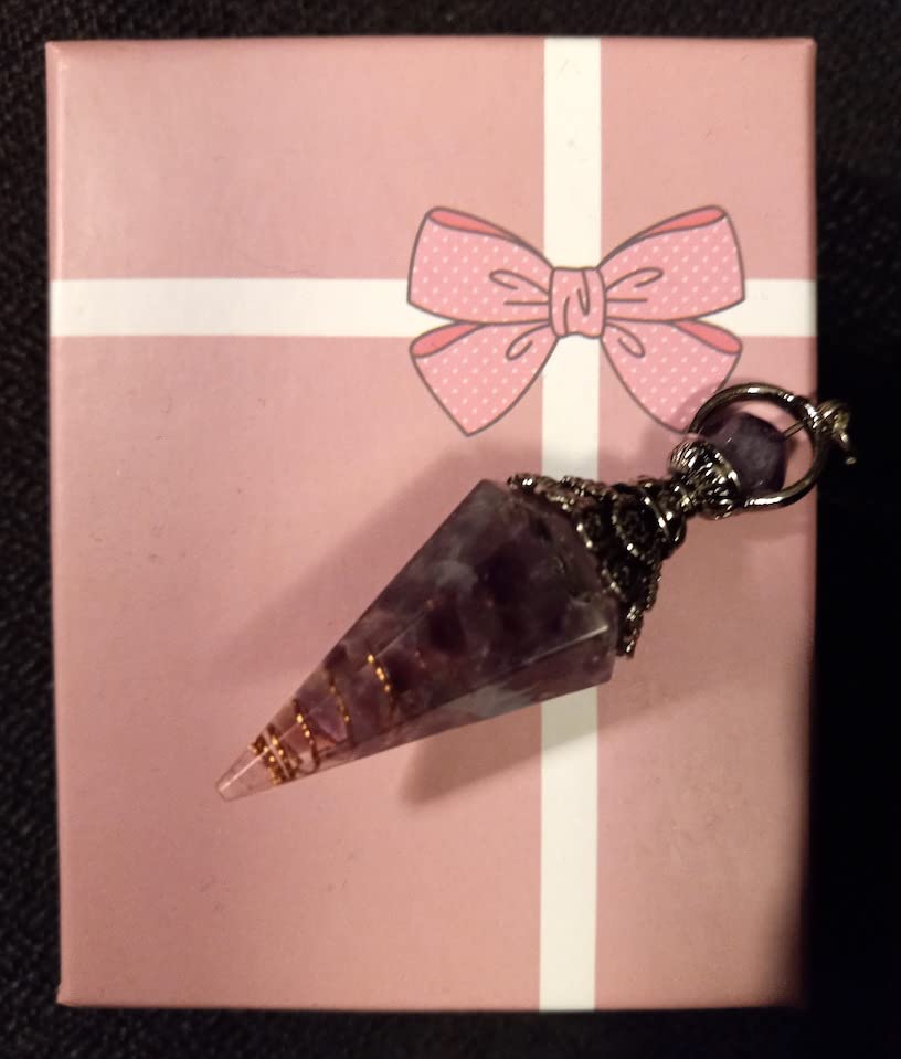 GEHECRST Natural Amethyst Healing Crystal Dowsing Pendulum Reiki Gemstone Chips Orgone Pendulum 6 Faceted Hexagonal Pointed Resin Spiritual Pendant for Divination, Wicca, Energy Balancing customer photo 1