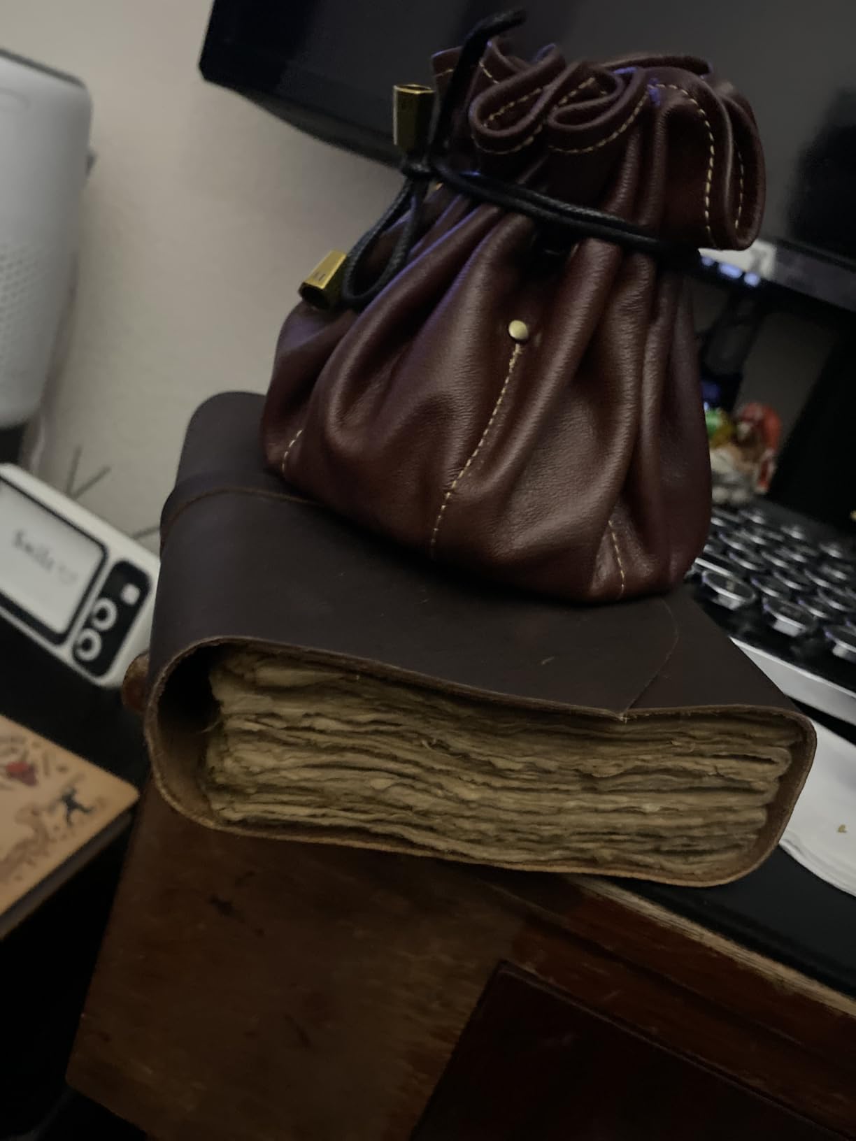 Vintage Leather Journal - 200 pages Deckle Edge Rustic Paper - Unlined Pages Book of Shadows, Grimoire, Junk Notebook, Fantasy Medieval Gifts, Sketchbook, Antique Scrapbook (Dark Brown, 9