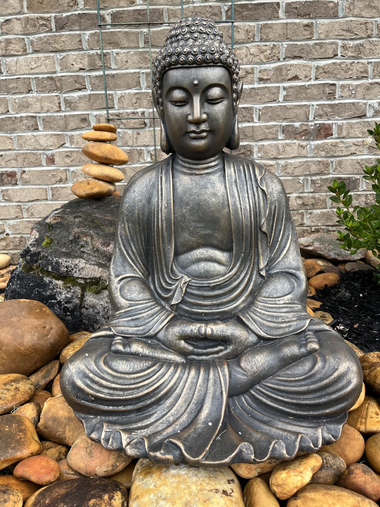 Glitzhome 22.75-inch Zen Meditation Buddha Garden Statue, Bronze Large Indoor and Outdoor Sculpture, Hand-Finished MGO & Fiberglass Decor for Home Patio Yard customer photo 1