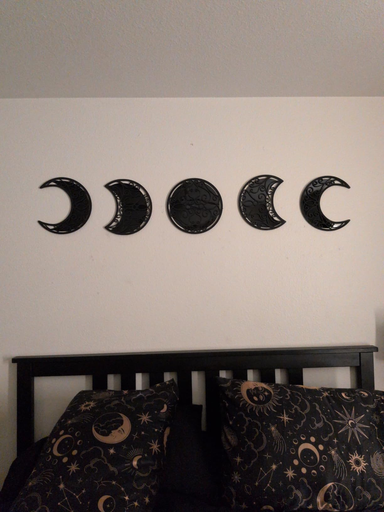 Moon Phases Mirror Set Boho Decor Halloween Scandinavian Natural Black Wall Decorations Nordic Style Moon Wall Sticker Interior Design for Home Living Bed Room Nursery, Not Real Mirror customer photo 1