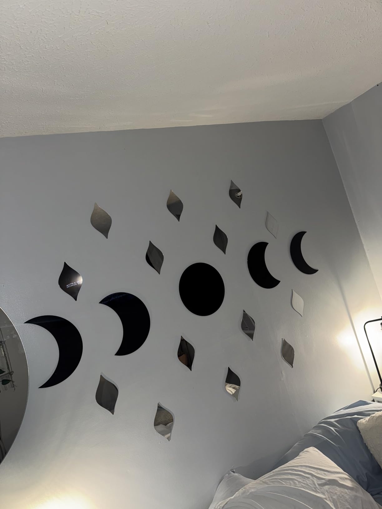 Moon Phases Mirror Set Boho Decor Halloween Scandinavian Natural Black Wall Decorations Nordic Style Moon Wall Sticker Interior Design for Home Living Bed Room Nursery, Not Real Mirror customer photo 2