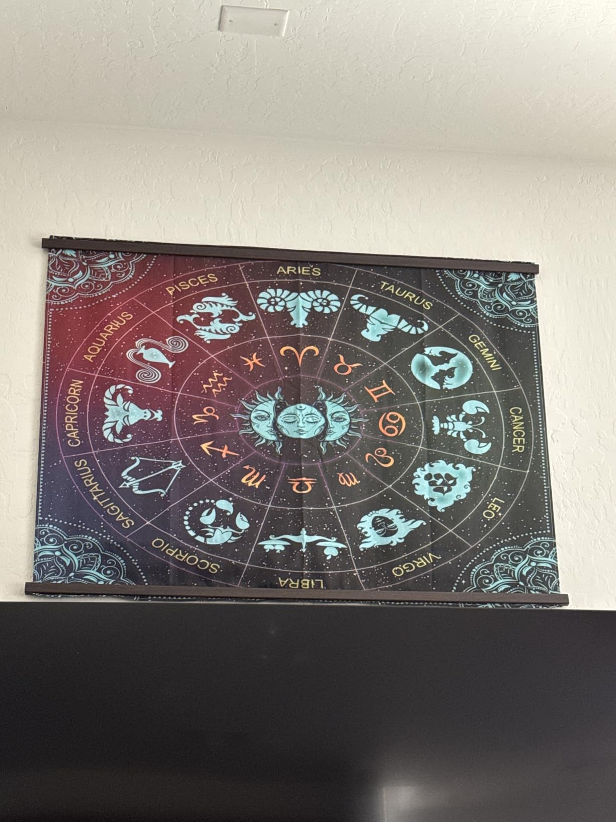 VeiVian Zodiac Astrology Wall Hanging, Sun and Moon Constellation Blacklight Art, Trippy Mandala Boho Witchy Wall Tapestry for Bedroom, Living Room, Dorm, (60x40) customer photo 1