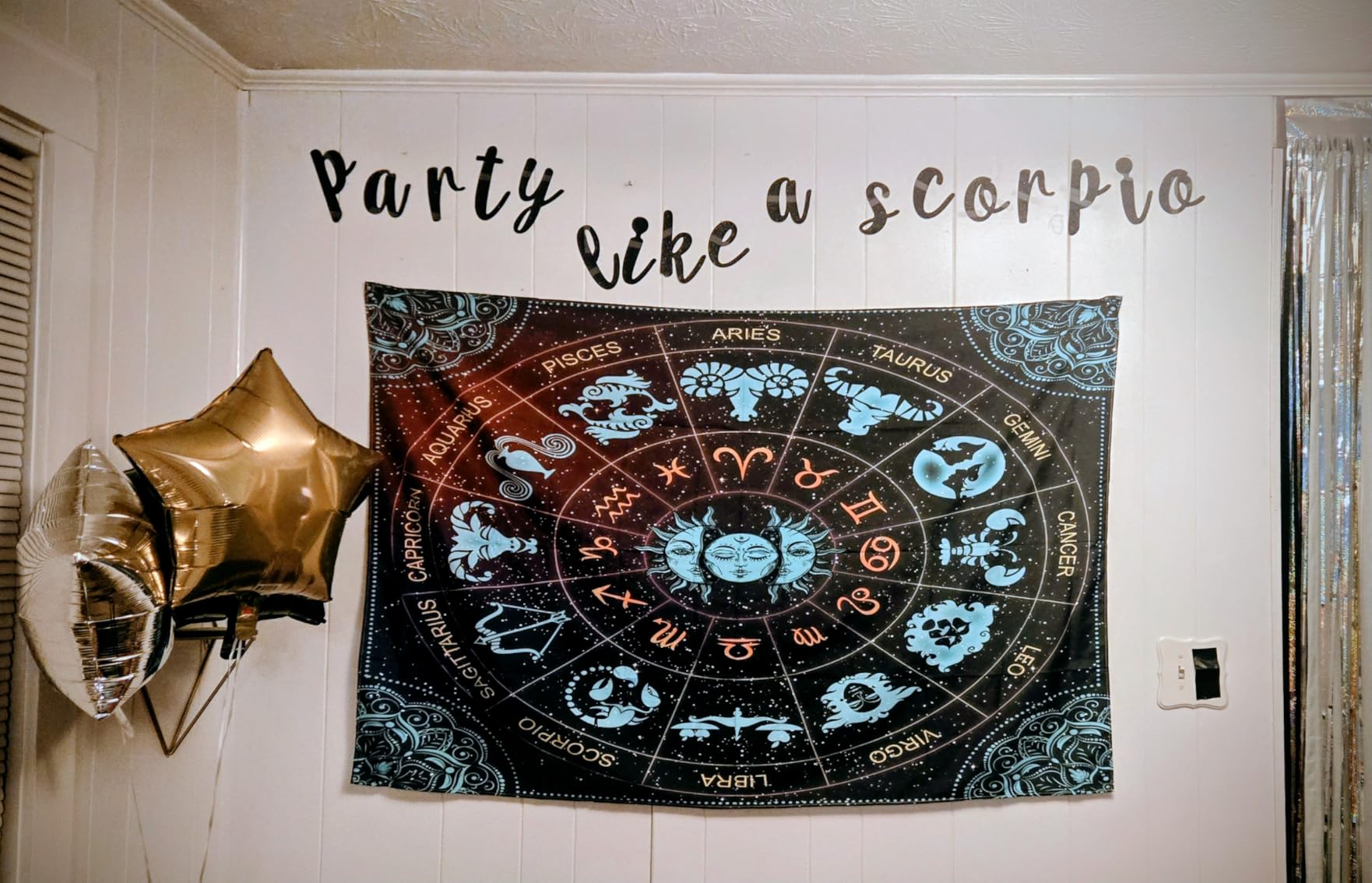 VeiVian Zodiac Astrology Wall Hanging, Sun and Moon Constellation Blacklight Art, Trippy Mandala Boho Witchy Wall Tapestry for Bedroom, Living Room, Dorm, (60x40) customer photo 2