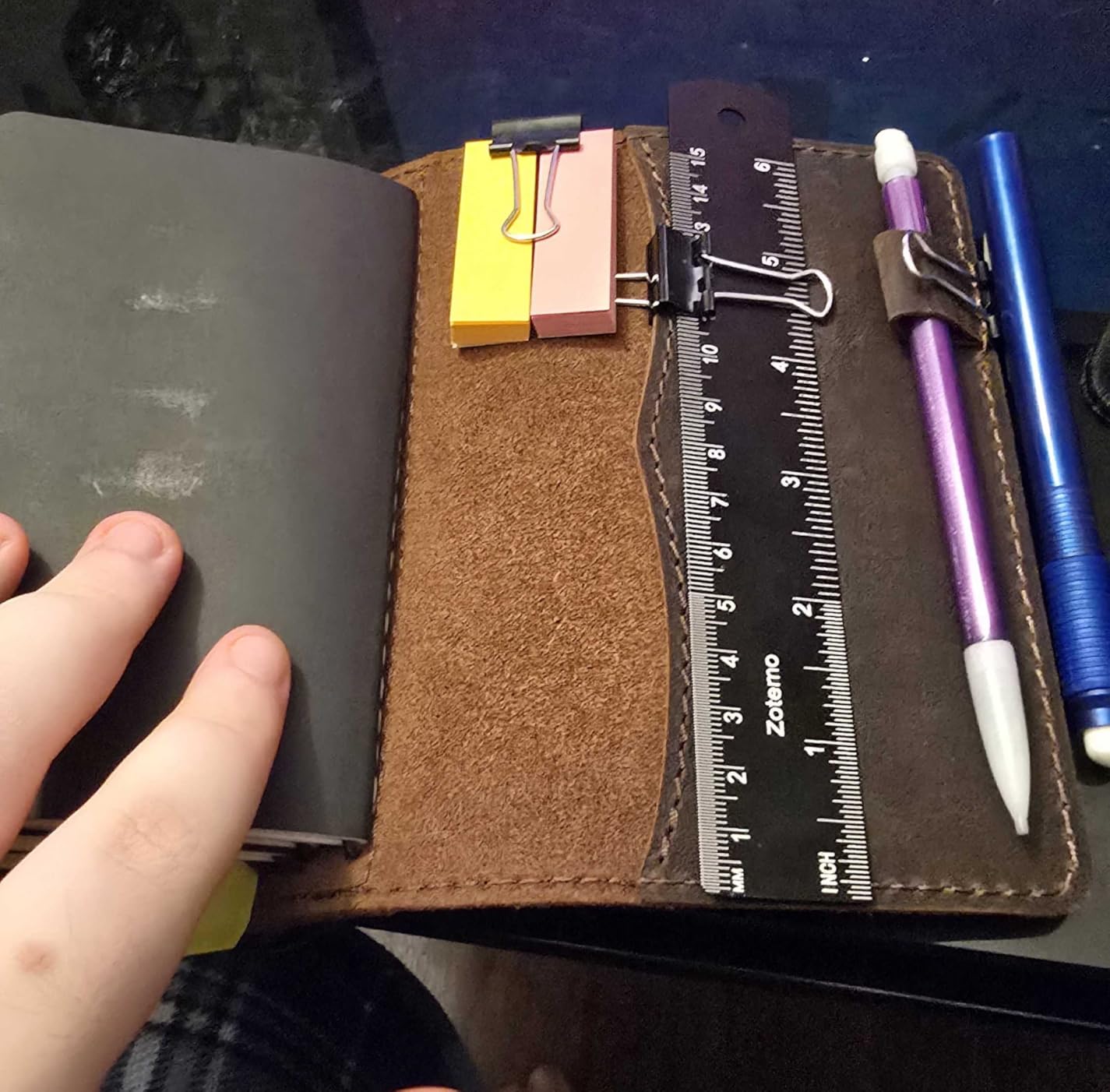 newestor Travelers Notebook Cover with Inner Pockets, Card Slots and Pen Holder, Standard Size, Dark Brown customer photo 1