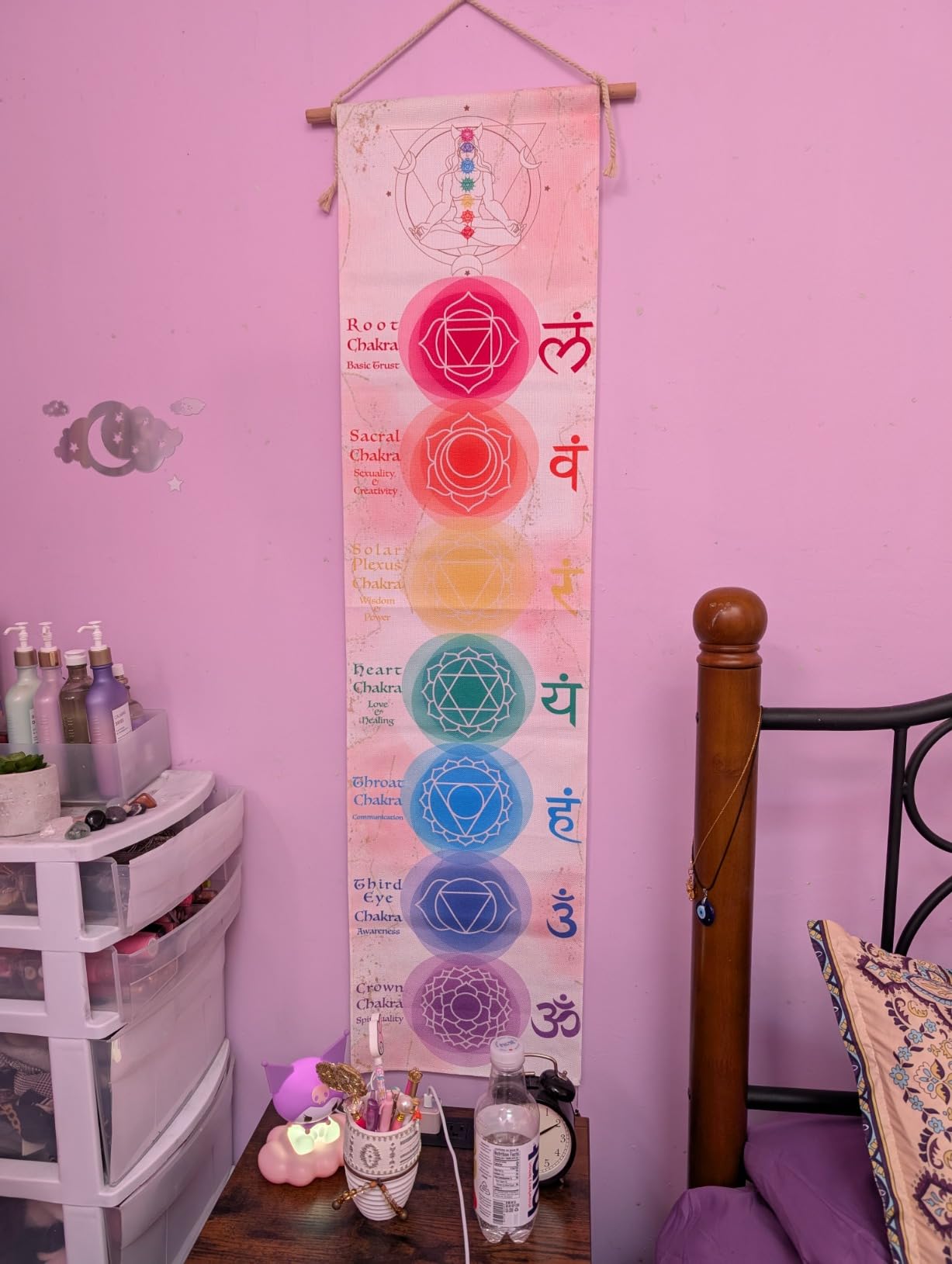 DigiTizerArt Hanging Poster Canvas Wall Art Banner for Meditation 7 Chakras Yoga Painting | Wall Hanging Tapestry Decoration Black and White | 33 x 135 cm (White) customer photo 1